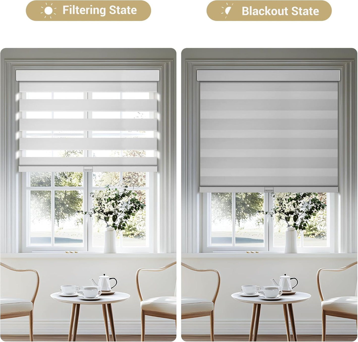 Cordless Zebra Blinds for Windows, Blackout Interior Blinds,Easy to Install,UV Protection,for Offices and Home,Custom Roller Shades, Solid White, 77" W x 72" H