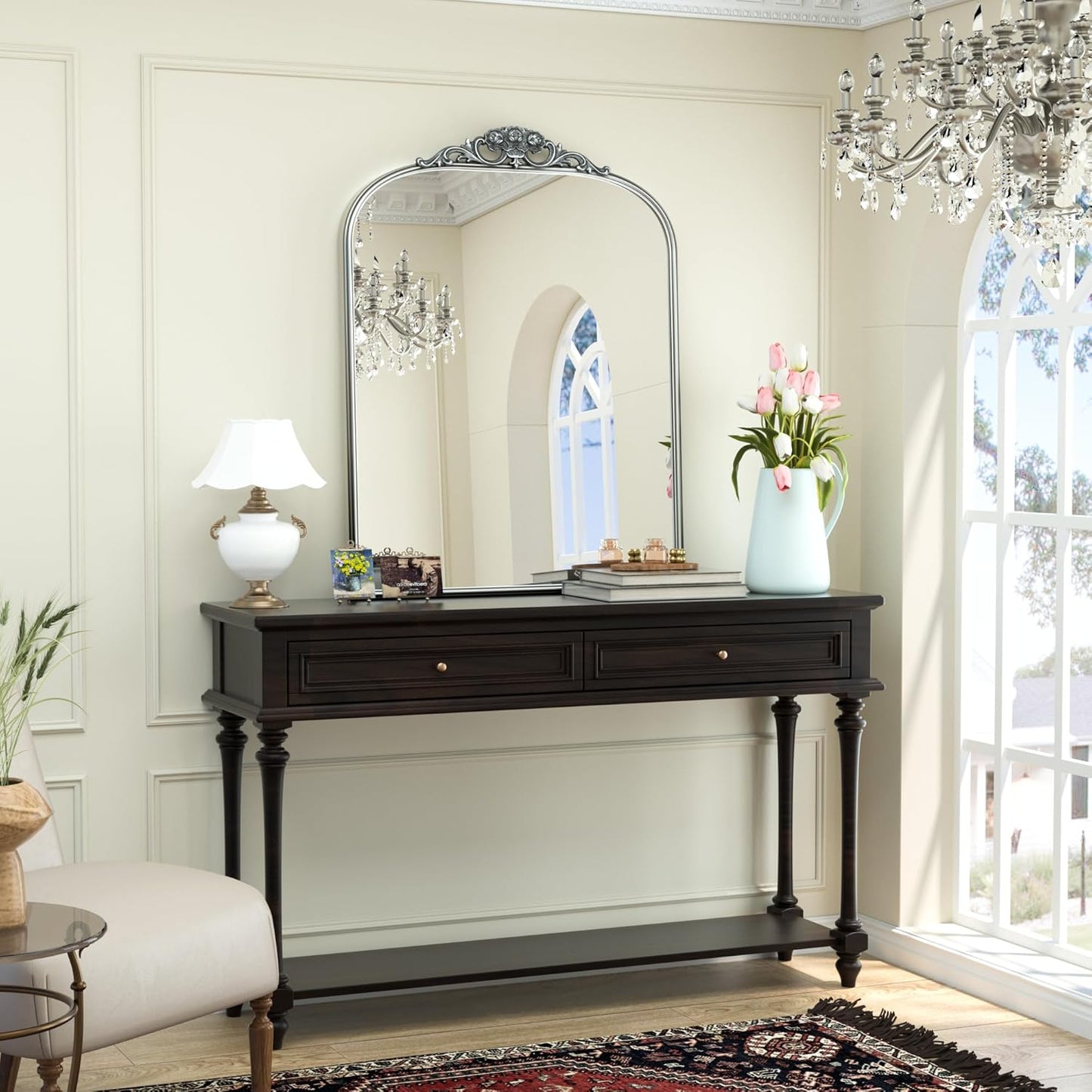 Keonjinn Vintage Mirror 30" x 36", Silver Antique Mirrors for Wall Decor, Arched Decorative Mirror for Mantle, Hallway, Living Room, Fireplace, Bedroom, Bathroom Mirror with French Cleat Mounting