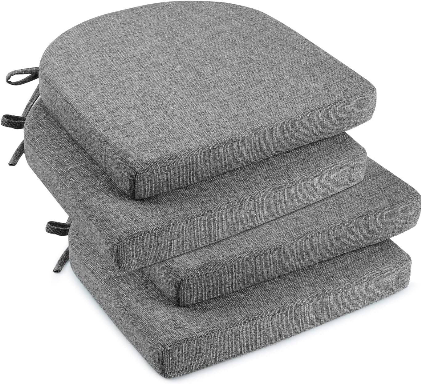 downluxe Indoor Chair Cushions for Dining Chairs, Soft and Comfortable Textured Foam Kitchen Chair Pads with Ties and Non-Slip Backing, 16" x 16" x 2", Dark Grey, 4 Pack