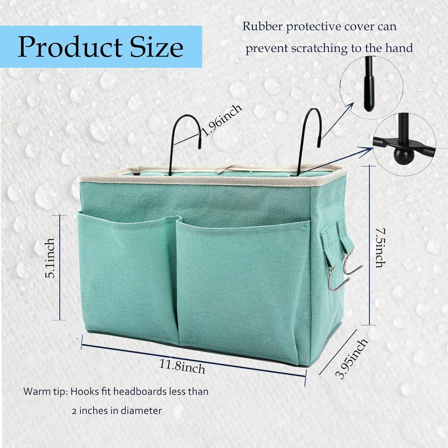 Bedside Caddy Bedside Hanging Storage Basket Multi-Function Organizer Caddy for Bunk and Hospital Beds Dorm Rooms Bed Rails, Can be Placed Glasses Books Mobile Phones(Green)