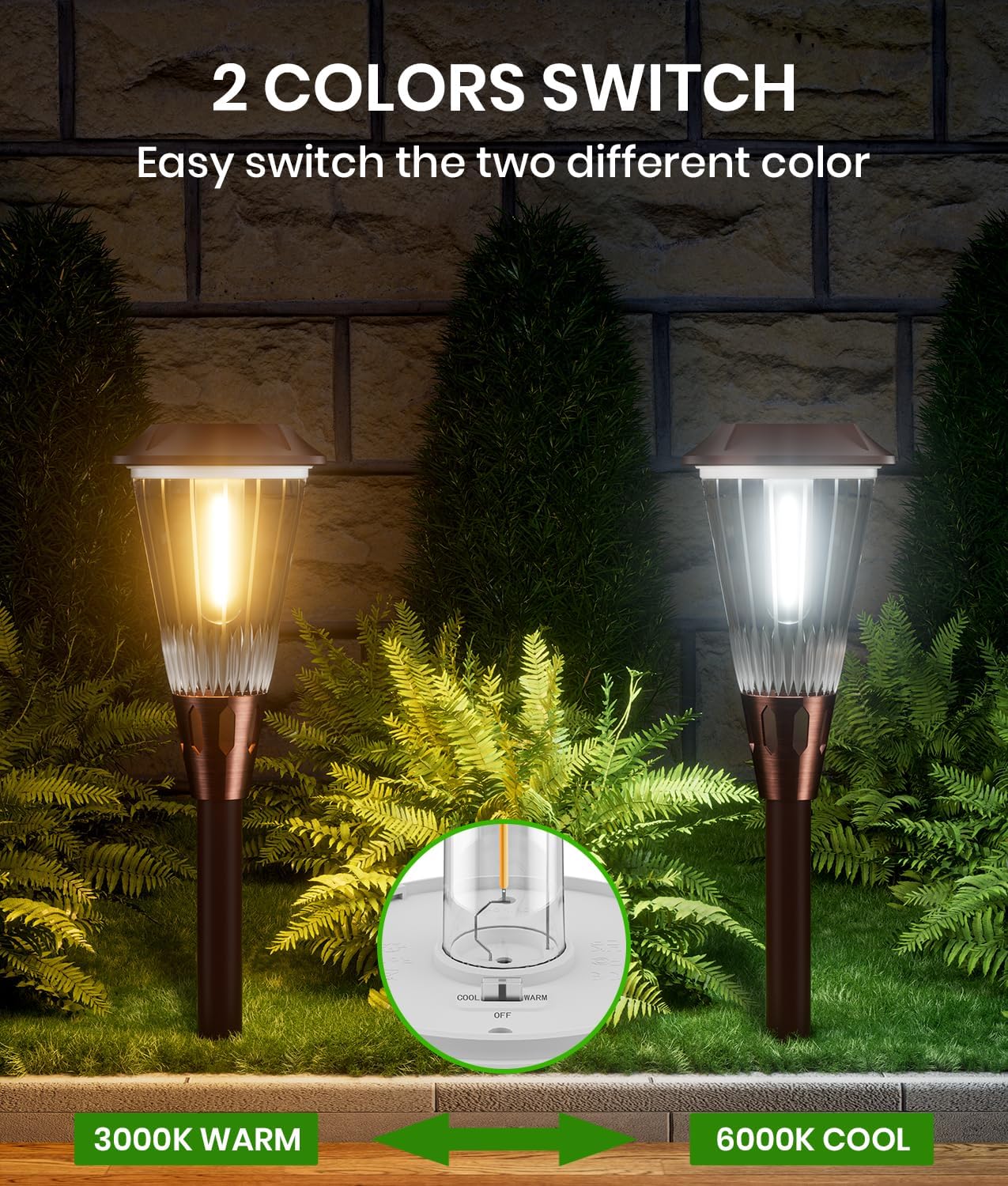 8 Pack Bright Solar Lights Outdoor,2-in-1 Warm&Cold Light,IP65 Waterproof 3000K/6500K Solar Pathway Lights Outside,Solar Powered Landscape Lighting for Yard Patio Walkway Driveway Lawn
