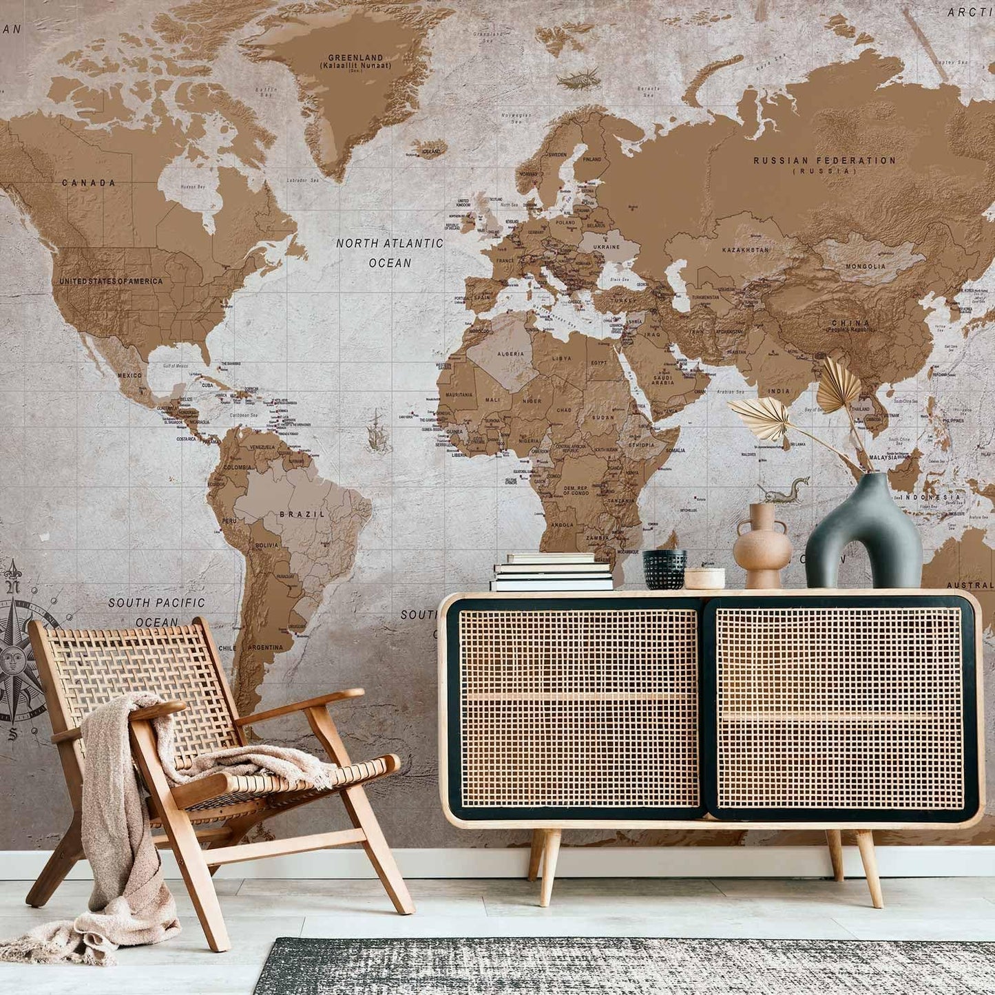 artgeist Wall Mural World Map 79x55 in - XXL Non-Woven Wallpaper Fleece Wall Decor Photo Print Picture Image Design Home Map of The World k-A-0108-a-a