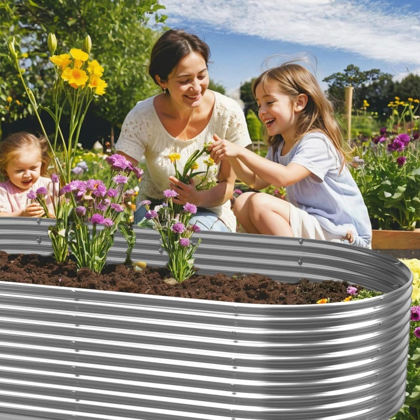 2 Pack Tall Galvanized Raised Garden Bed Outdoor,Metal Garden Bed for Vegetables,Steel Raised Beds for Gardening,Above Ground Garden Box for Flower-37x20 inch-4MV