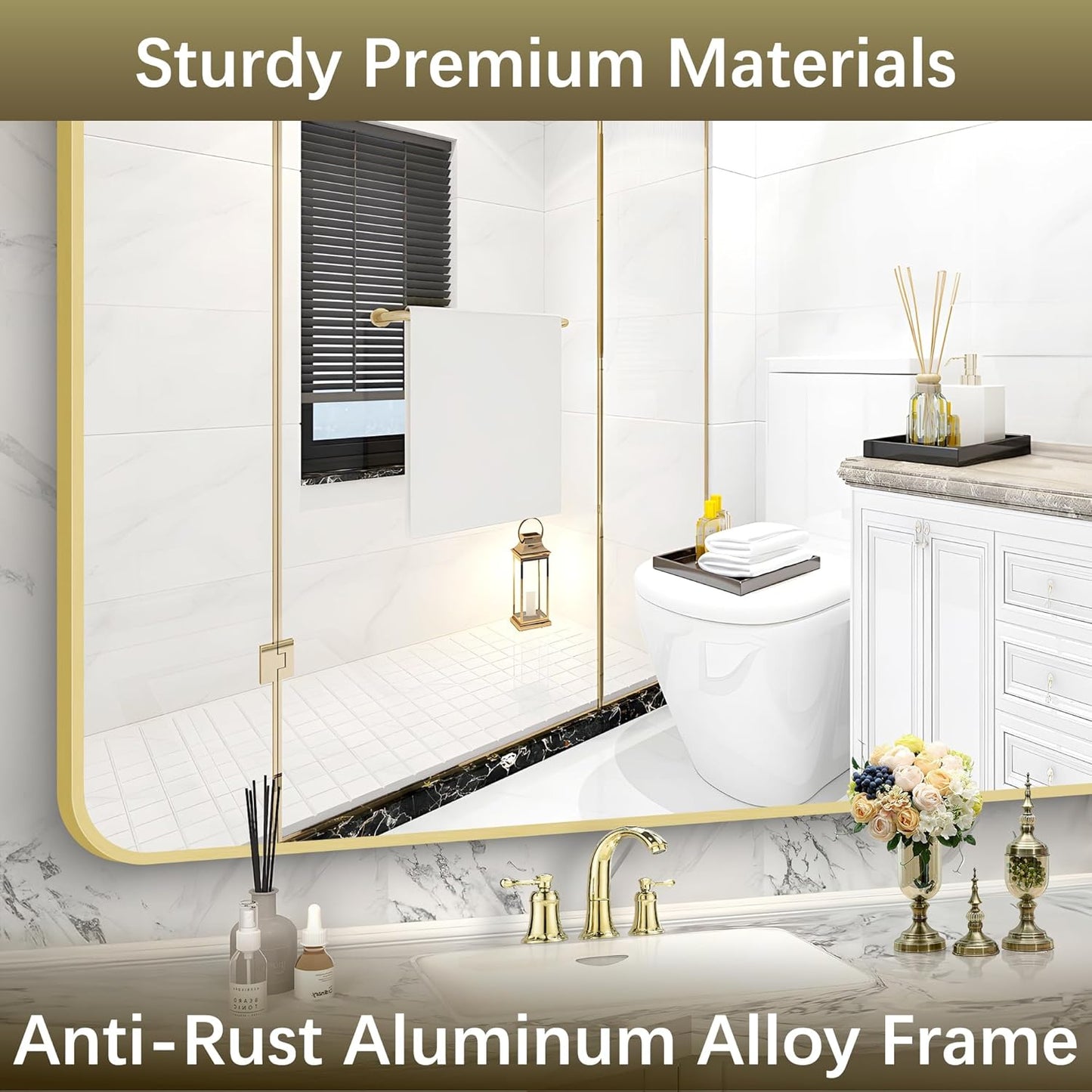 Arched Bathroom Mirror, 30"x48" Gold Arched Mirror for Bathroom, Wall Mounted Mirror, Gold Vanity Wall Mirror w/Metal Frame for Bedroom, Entryway, Living Room, Vertically Hanging