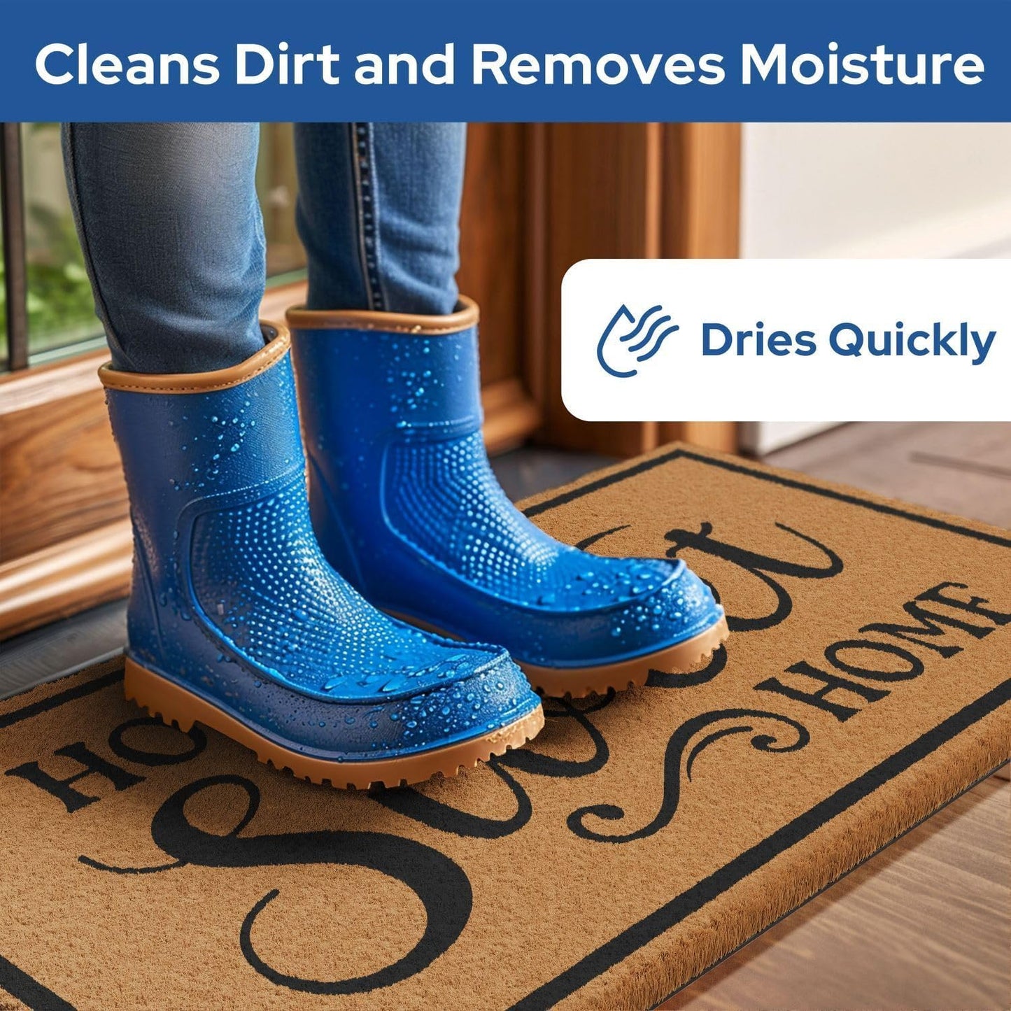 Barnyard Designs Natural Coco Coir Heavy Duty Backing Doormat - Large Cute Non-Slip Front Door Welcome Mat for Outside Entrance or Porch Entry, Brown (17x30, Home Sweet Home)