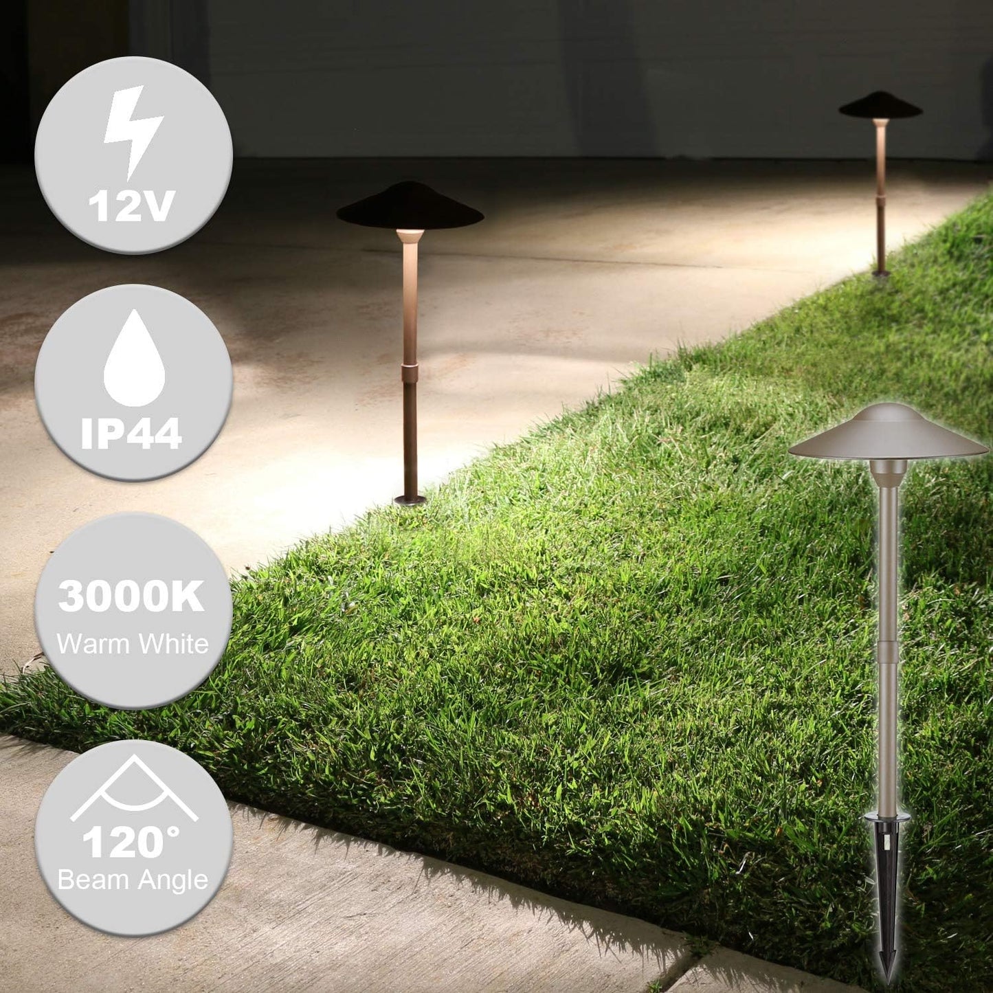 3W LED Landscape Lights Landscape Lighting Low Voltage Outdoor Pathway Lighting Replaceable LED Bulb 3000K Aluminum housing with ABS Ground Stake for Yard Patio Driveway Bronze, Pack of 6