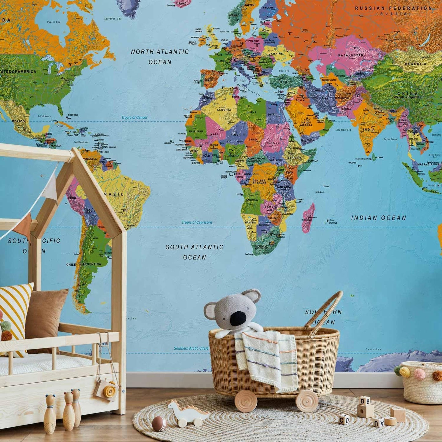 artgeist Wall Mural World Map 193x138 in - XXL Peel and Stick Self-Adhesive Wallpaper Removable Large Sticker Foil Wall Decor Print Picture Image Design Map of The World k-A-0095-a-a