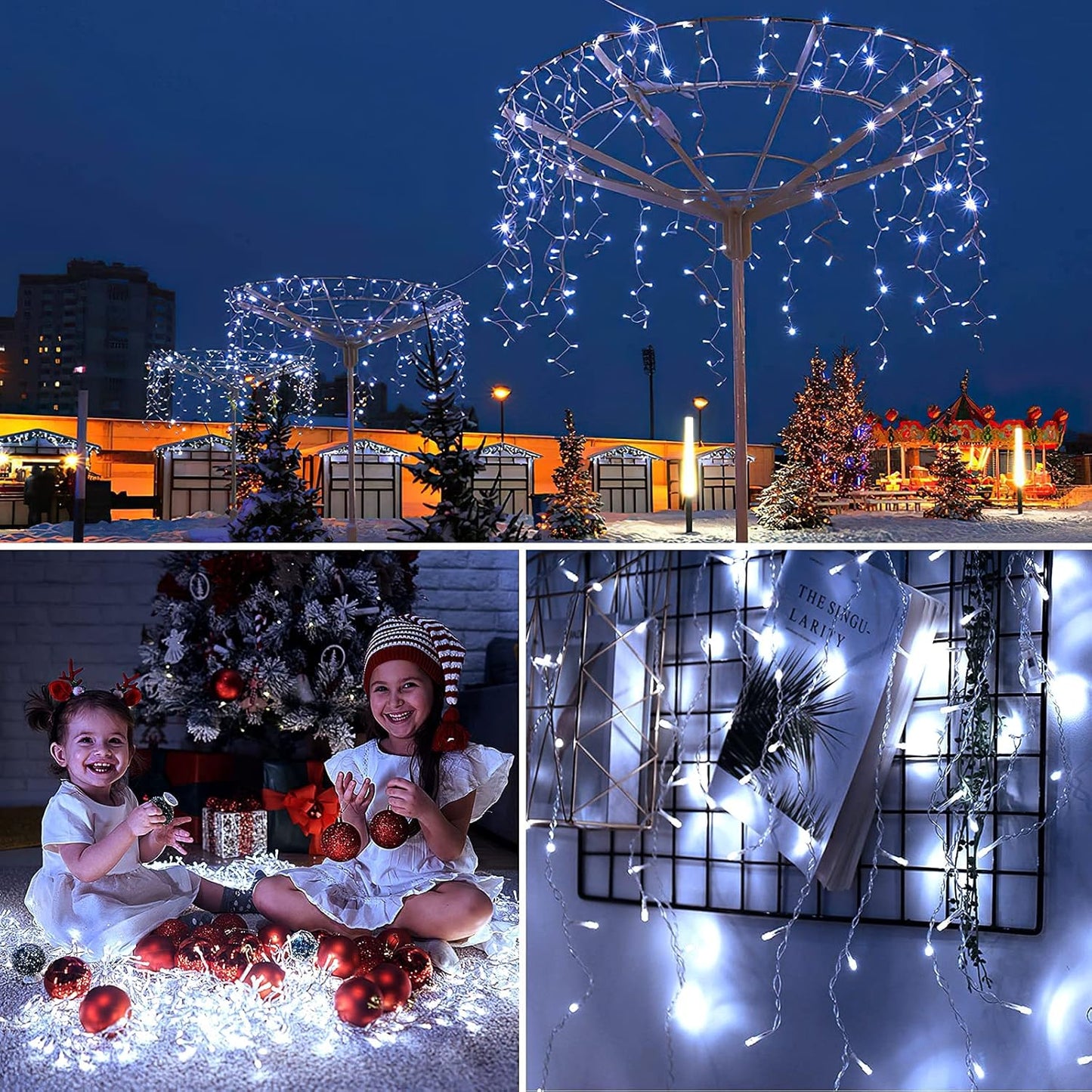 AGIRL 400 LED Icicle Lights Outdoor 32.8Ft 75 Drops Icicle Christmas Halloween Lights 8 Modes Waterproof Fairy String Lights for Indoor Bedroom Garden Wedding Porch Decoration