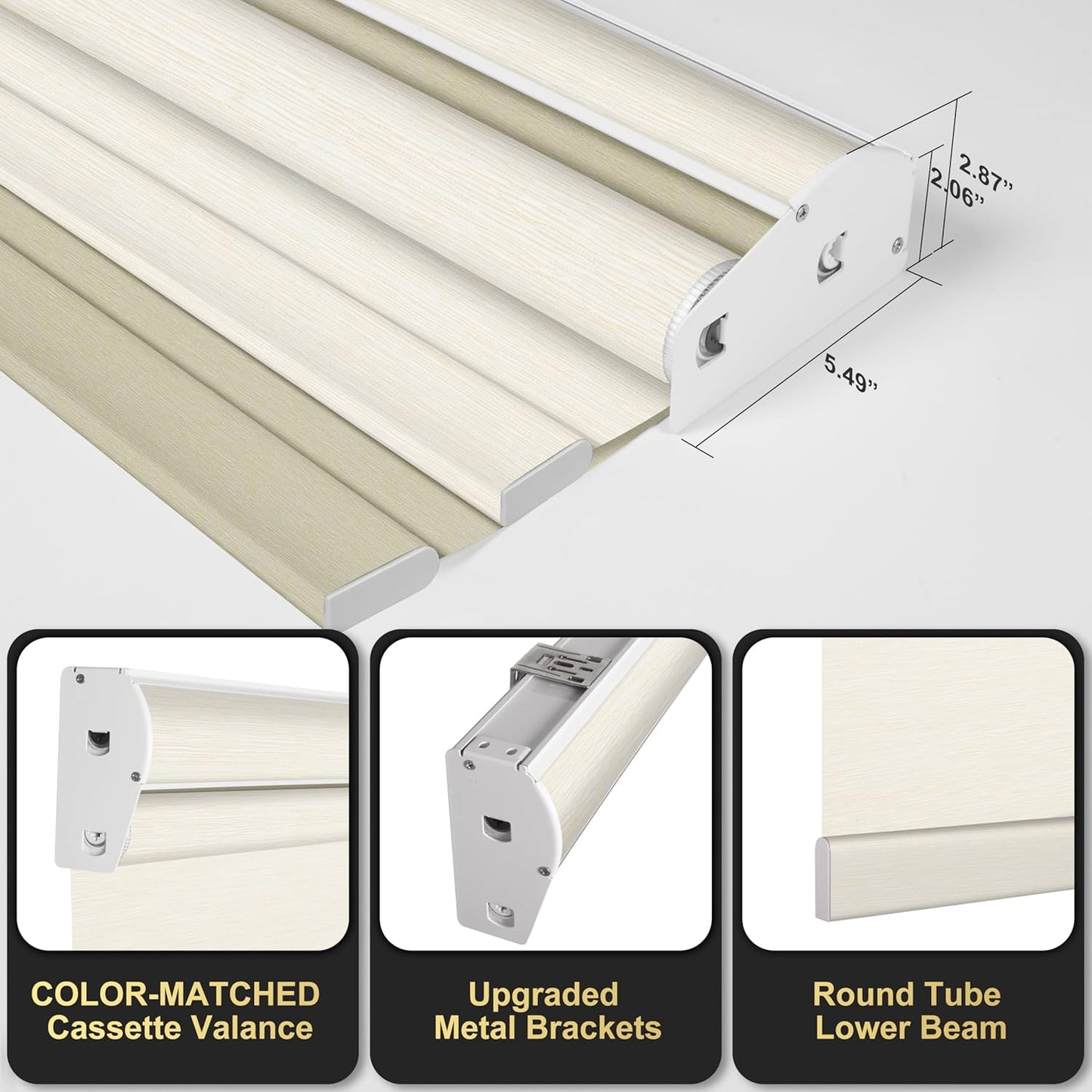 BERISSA Cordless Dual Roller Shades with Cassette Valance, Double Blackout and Light Filtering Roller Shades for Home Office or Door, Striped Jacquard Beige, 42 W x 72" H