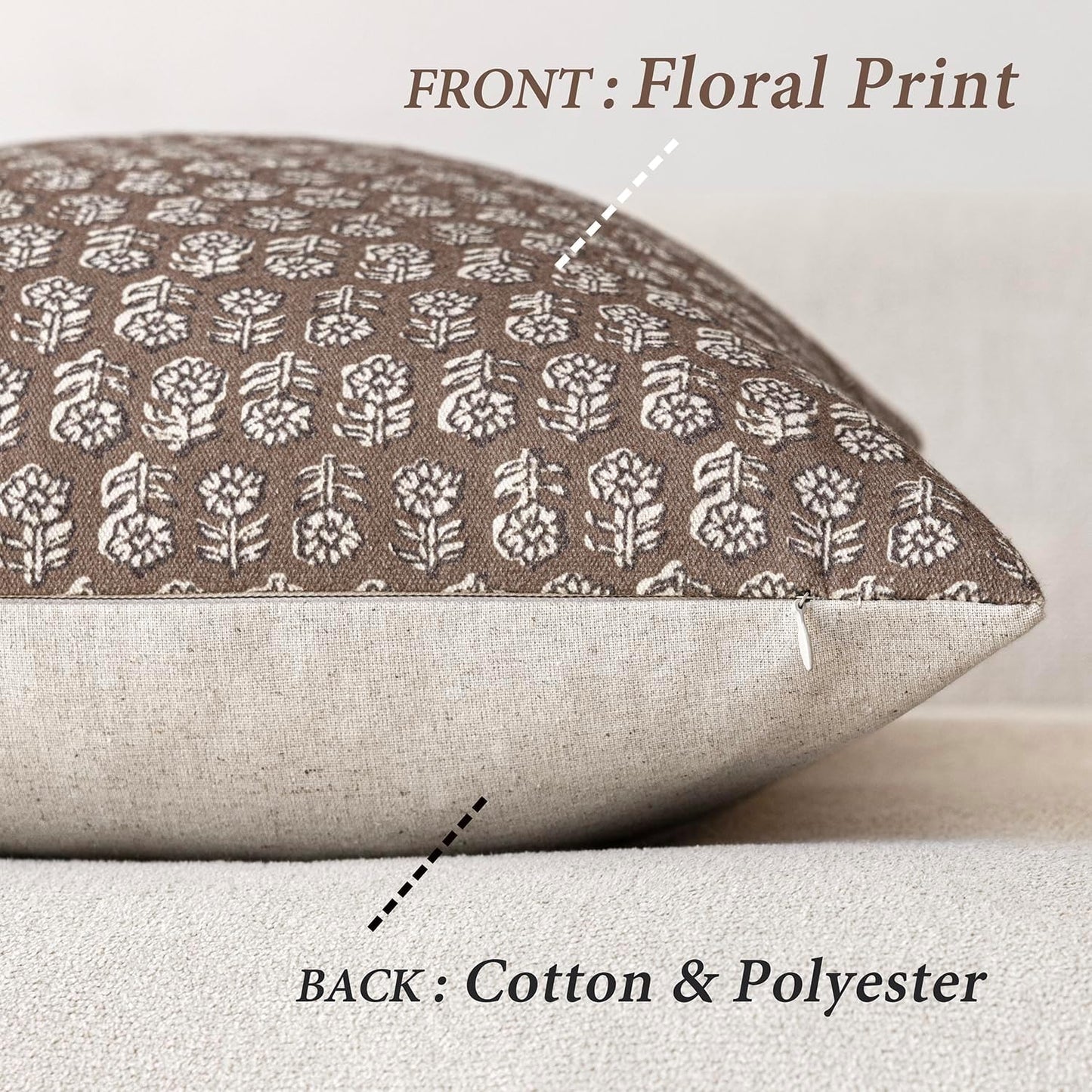 Foindtower Set of 2 Decorative Neutral Floral Print Throw Pillow Covers Vintage Accent Farmhouse Cushion Covers Boho Home Decor for Sofa Couch Chair Bedroom Living Room Outdoor,22×22 Inch,Brown