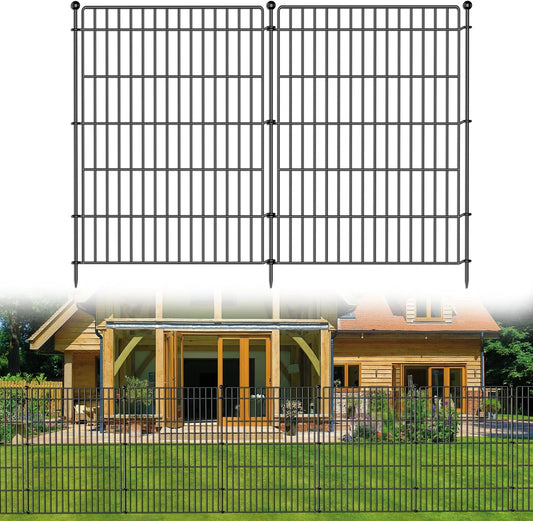 10 Panels No Dig Garden Fence Animal Barrier, 44in(H) × 23.6ft(L) Decorative Metal Outdoor Dog Fence, Rustproof Pet Fencing for Yard, Patio, Flower Bed -Temporary Fencing| Easy to Install