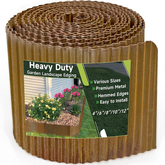 Corrugated Garden Edging,6"×20Ft Pre-Rusted Landscape Edging & Lawn Edging Border,Metal Garden Border for Flower Beds,Garden,Lawn,Raised Beds & Tree Surrounds