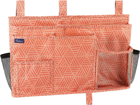 Surblue Bedside Caddy Hanging Organizer Storage Bag Pocket for Bunk, Hospital, College Dorm Rooms, Baby Bed Rails, Camp (8 Pockets), Orange Plaid