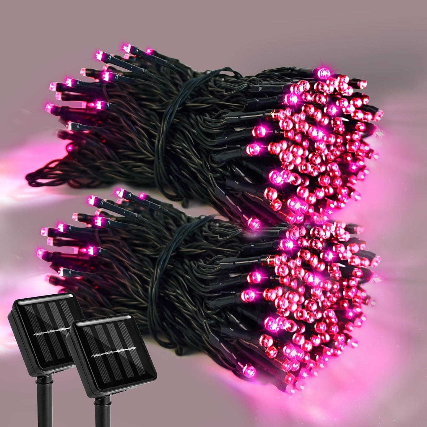 2 Pack 400 LED Solar Pink String Lights Valentine Decor, 8 Modes Solar String Lights for Outside, Waterproof and Solar Powered Outdoor Lights for Valentine Yard Garden Tree Wedding Party (Pink)