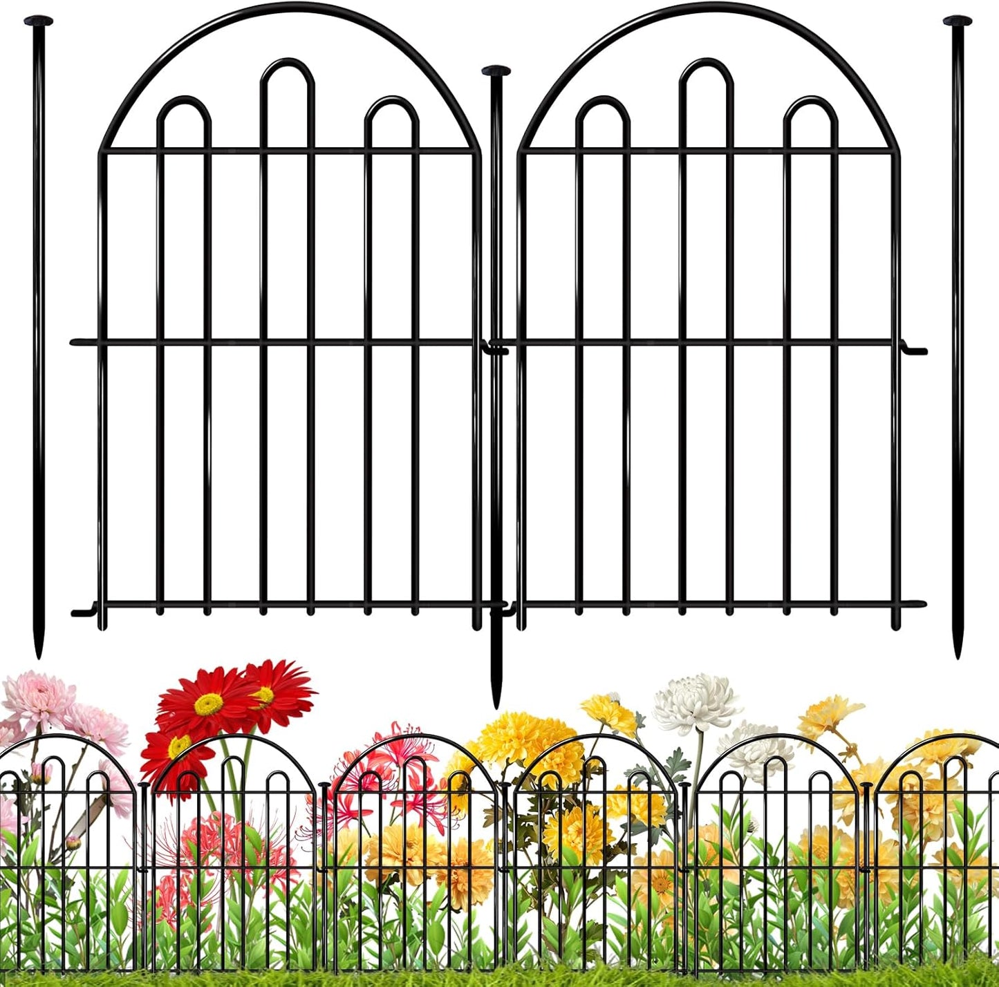 32 Pack Decorative Garden Fence, 26in x 34.6ft Arched No Dig Animal Barrier Fence for Dog Rabbit, Garden Edging Border, Rustproof Metal Ground Stake Border Fencing Panel for Outdoor Yard Patio Decor