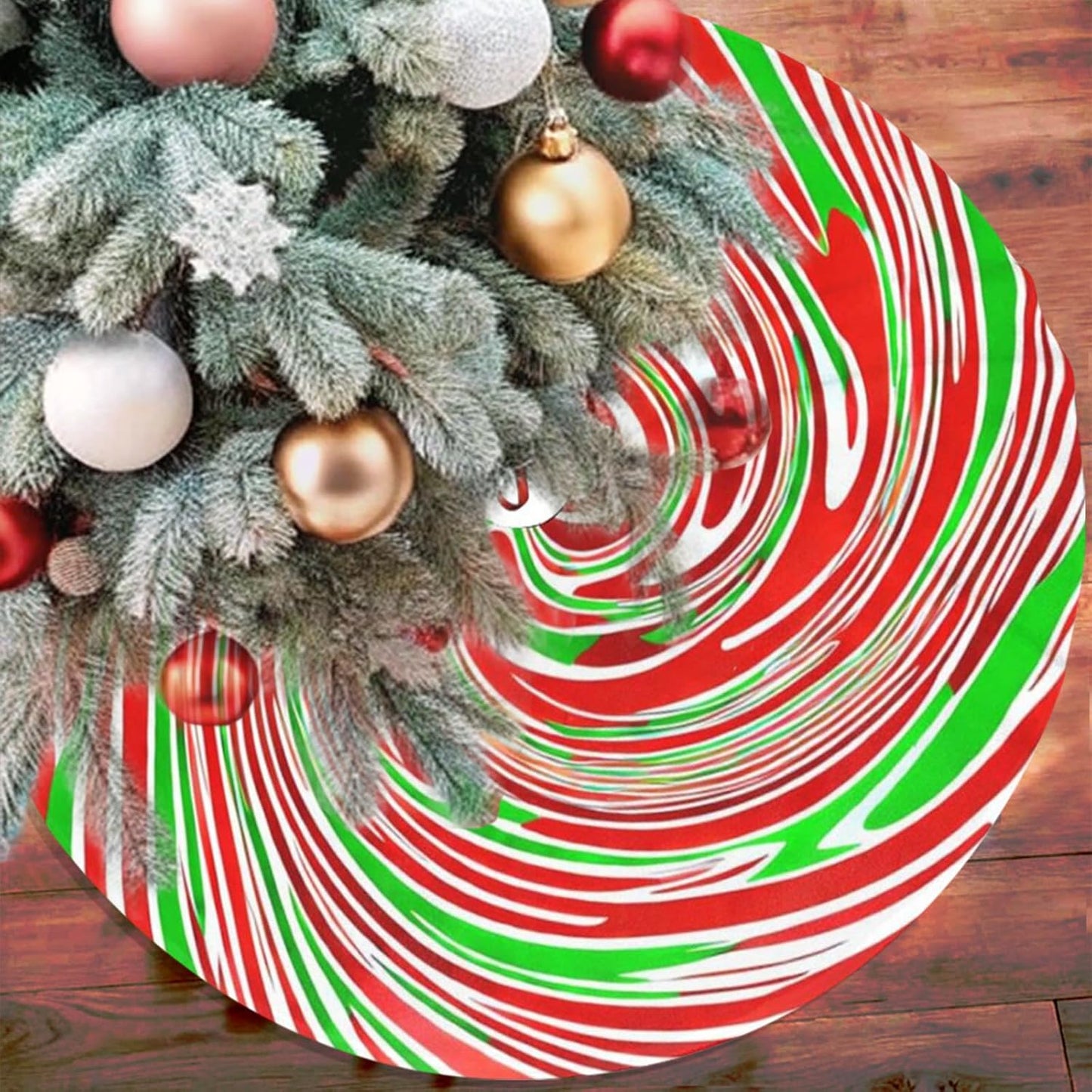 36" Red and Green Swirl Christmas Tree Skirt Sweet Peppermint Candy Tree Mat Base Cover for Xmas Festive Holiday Party Decoration Ornaments