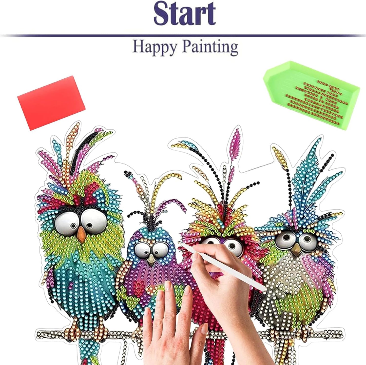 Diamond Painting Kits for Adults Beginners, 5D Full Drill Birds Crystal Art Desktop Ornament, DIY Single Sided Home Office Desk Decor, Creative Craft Gift Set with Tools