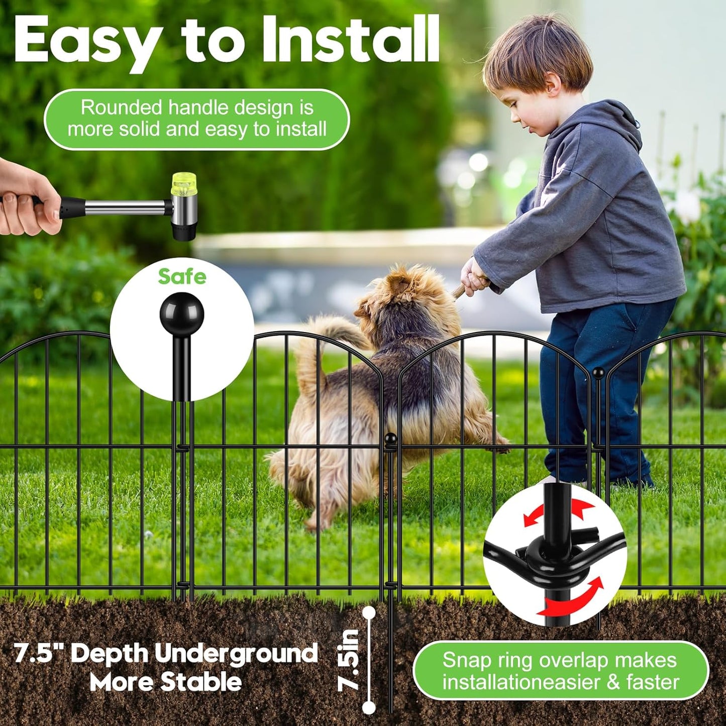 Decorative Garden Fence 17in (H) x15ft (L), Arched Rustproof Metal No Dig Fence for Dogs & Rabbit, Ornamental Animal Barrier for Flower Beds, Border Panels Fencing for Yard & Patio Outdoor Decor