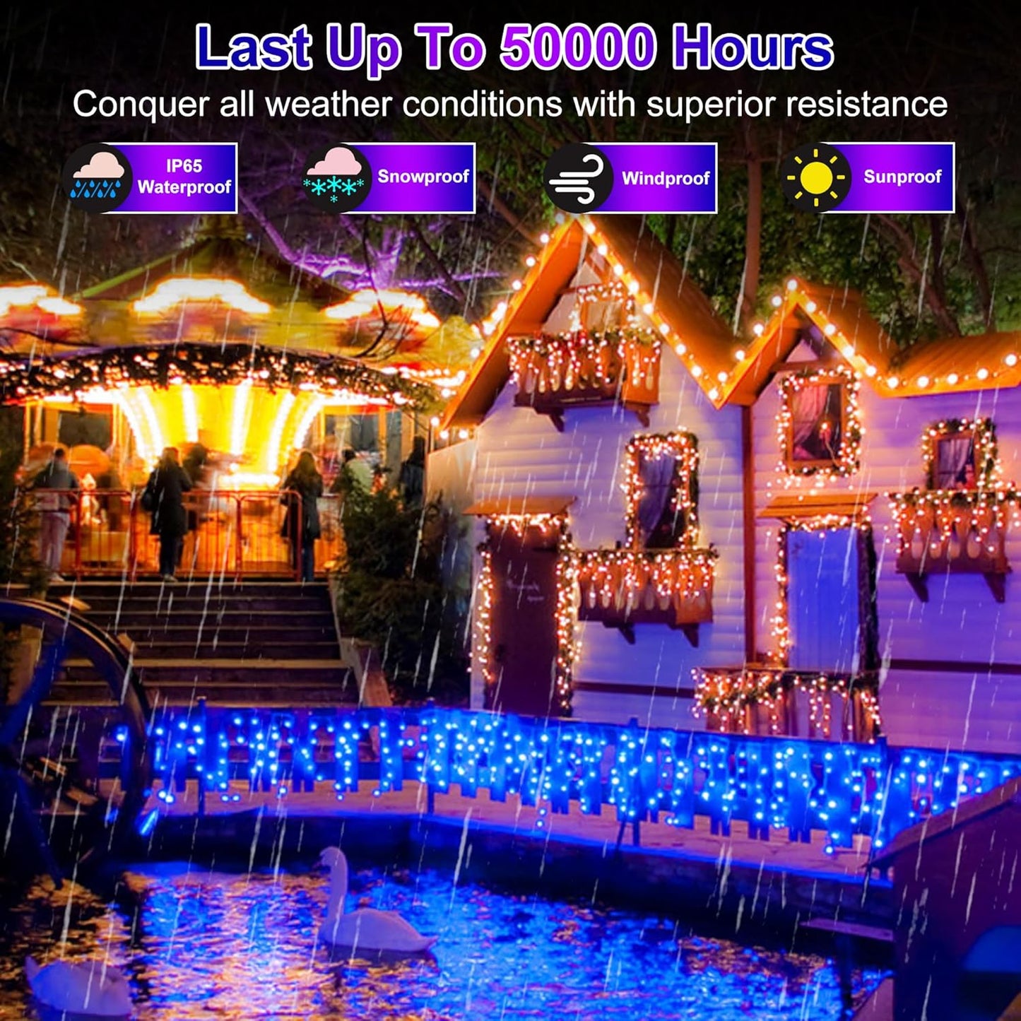 1332 LED 132FT Christmas Lights with 296 Drops, 12 Modes Dimmable Blue Outdoor Hanging Lights with Timer Memory, Waterproof Curtain Lights for Home Bedroom Yard Indoor Tree Window Roof Fence Wedding