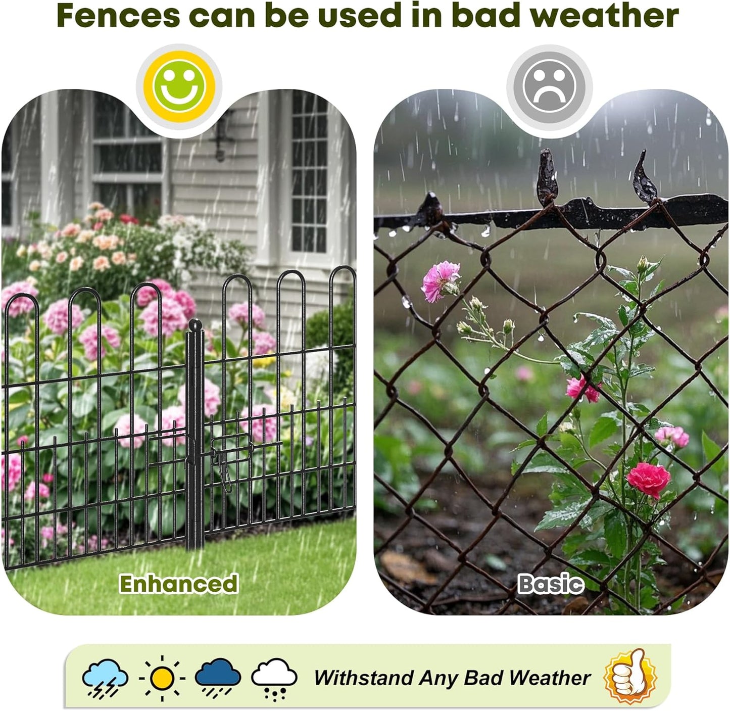 5 Panels Decorative Garden Fence with U-Shape and Latch Gate, 24.01in (H) X 10.04ft (L) Dog Fence Outdoor for Yard Security, Garden Fencing Includes Deep Stakes