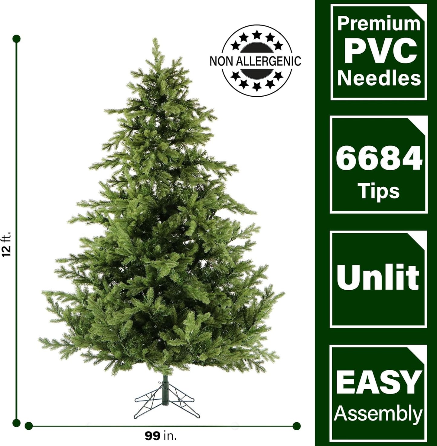 Fraser Hill Farm 12-Ft. Foxtail Pine Artificial Christmas Tree with Stand and No Lights, Unlit Foldable Fake Tree with Realistic Foliage for Home Decoration