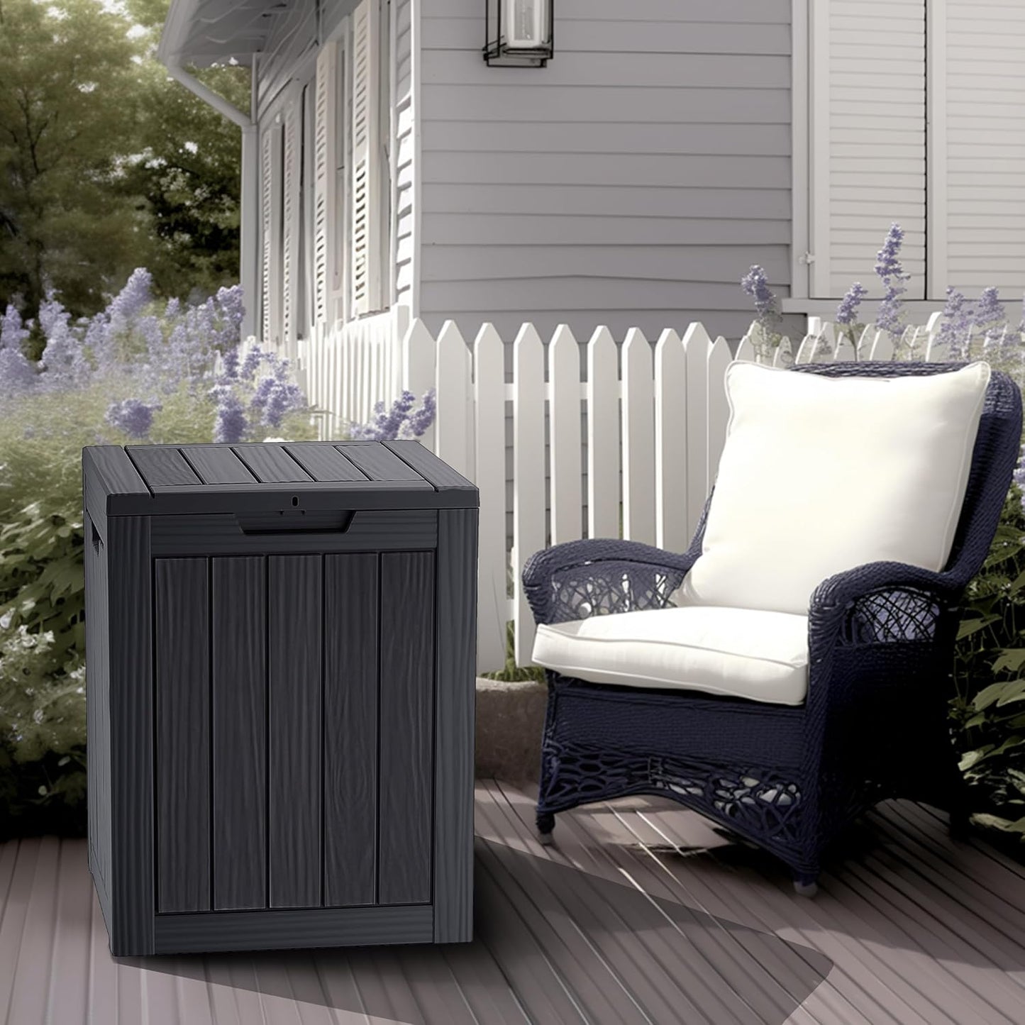 28 Gallon Double-Wall Resin Deck Box - Lockable Waterproof Outdoor Storage Box, 151lbs Capacity & Doubles as Seating for Patio Furniture - Garden Tools, Pool Accessories (Black)