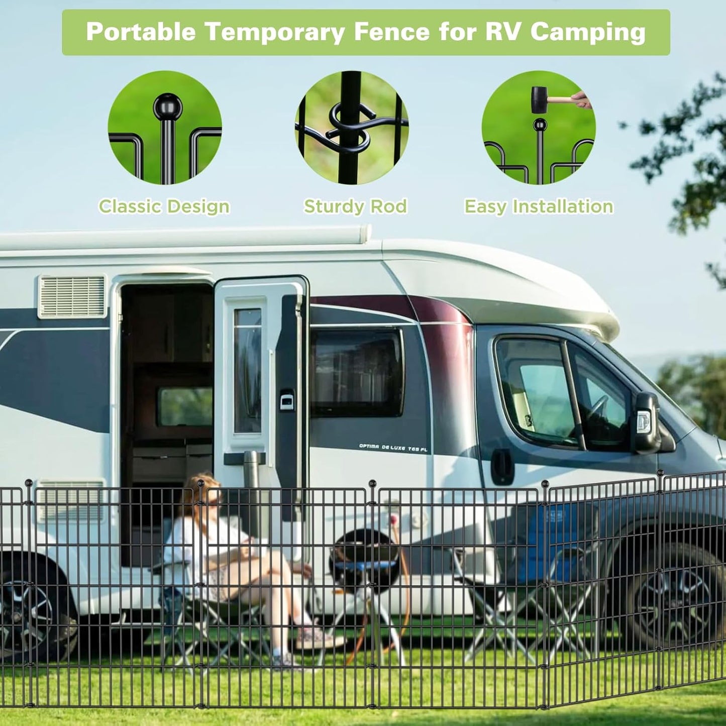 10 Panels No Dig Garden Fence with Gate, 34in(H) × 22.5ft(L) Decorative Metal Outdoor Dog Fence, Rustproof Pet Fencing for Yard, Patio, Flower Bed -Temporary Fencing| Easy to Install