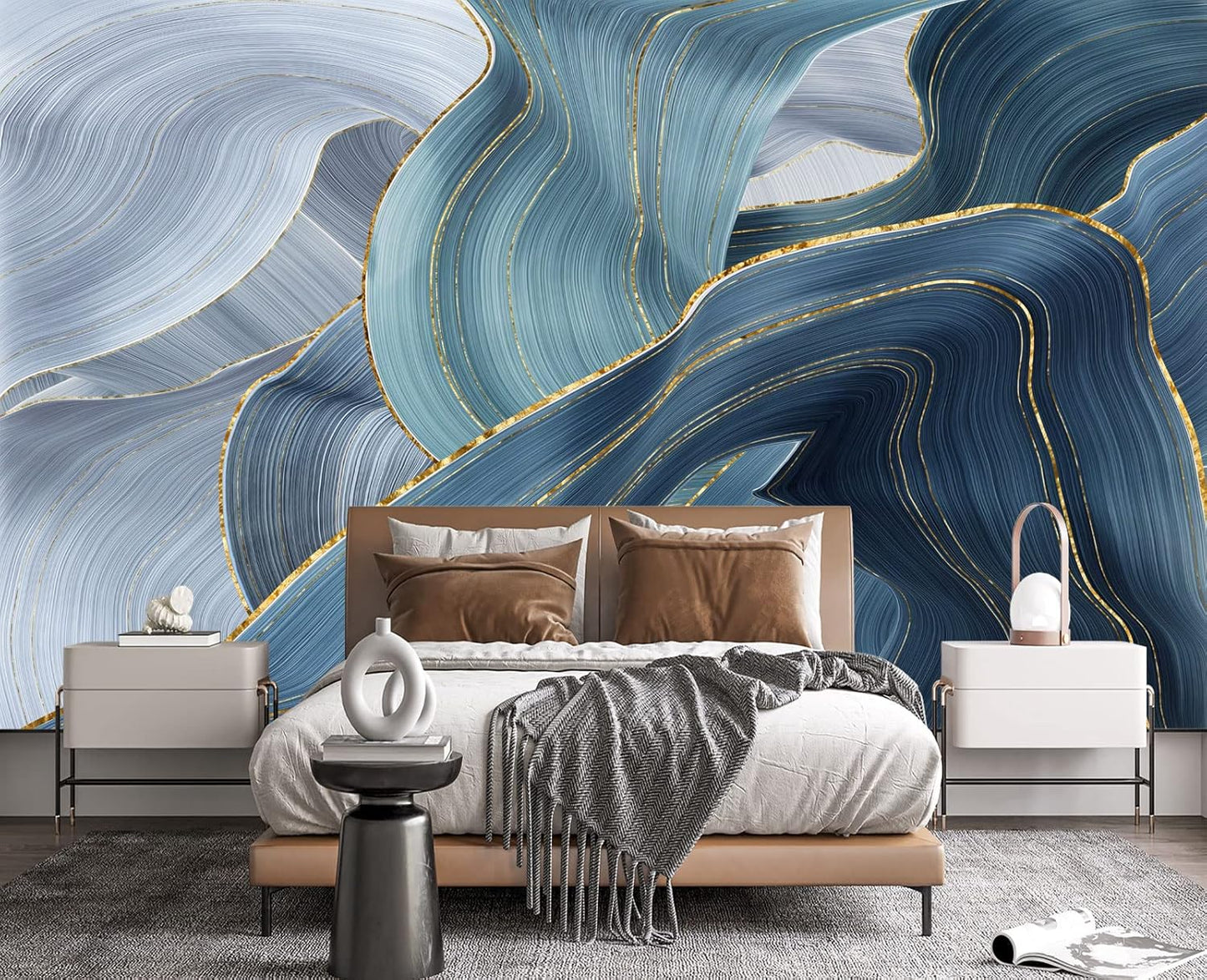 Gilding Marble Blue Wall Mural Wallpaper for Bedroom 103" x 69"