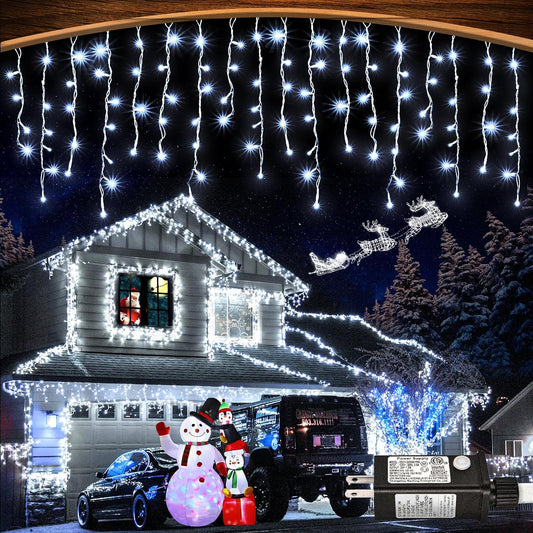 99ft 1216LED Icicle Lights for Outside, White Christmas Lights for House Patio Yard Porch Backyard Holiday Garden Xmas Exterior Decoration, Waterproof Twinkle Cluster Light Hanging Light All Year