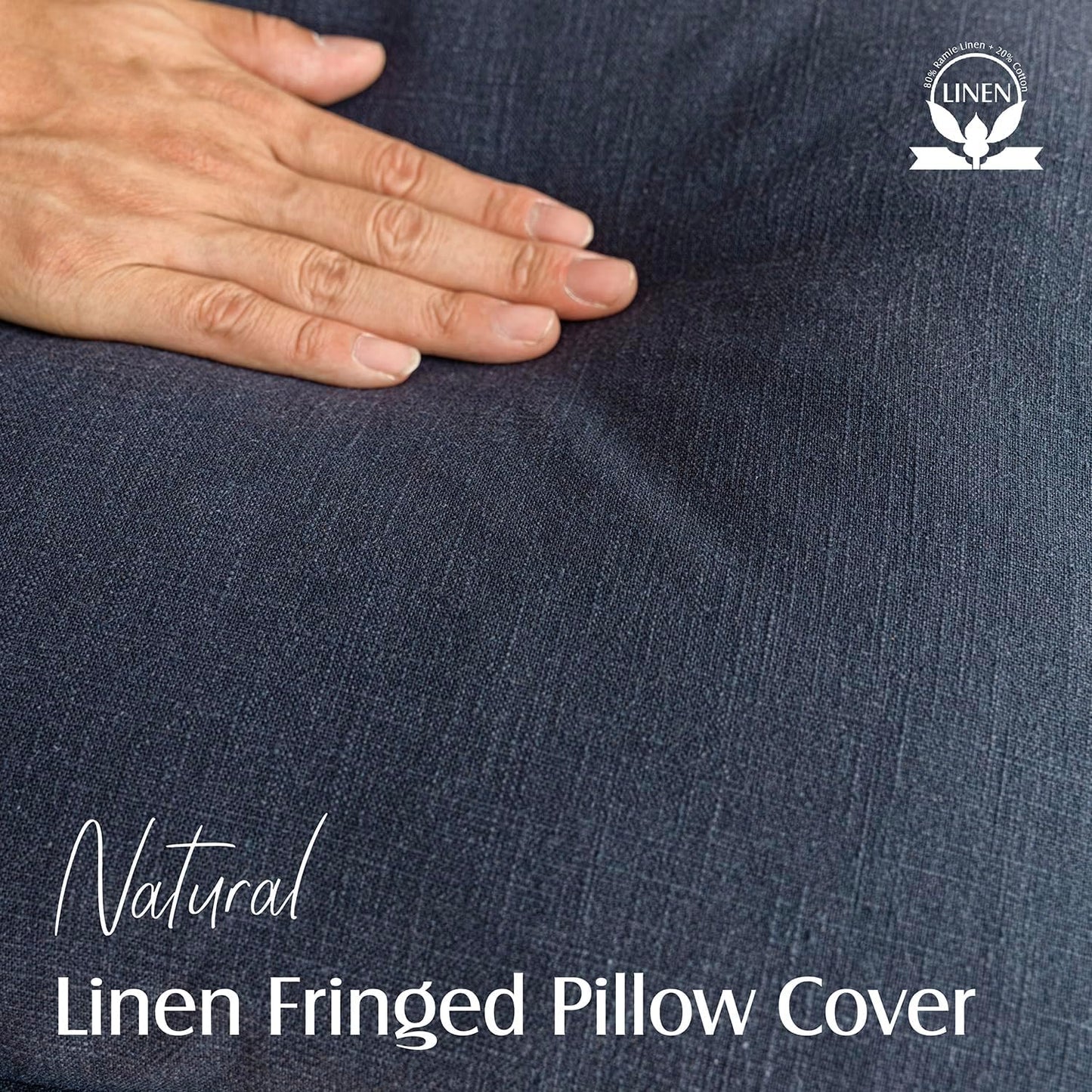 Foindtower Set of 2 Decorative Linen Fringe Throw Pillow Covers Cozy Boho Farmhouse Cushion Cover with Tassels Soft Accent Pillowcase for Couch Sofa Bed Living Room Home Decor, 24×24 Inch, Navy Blue