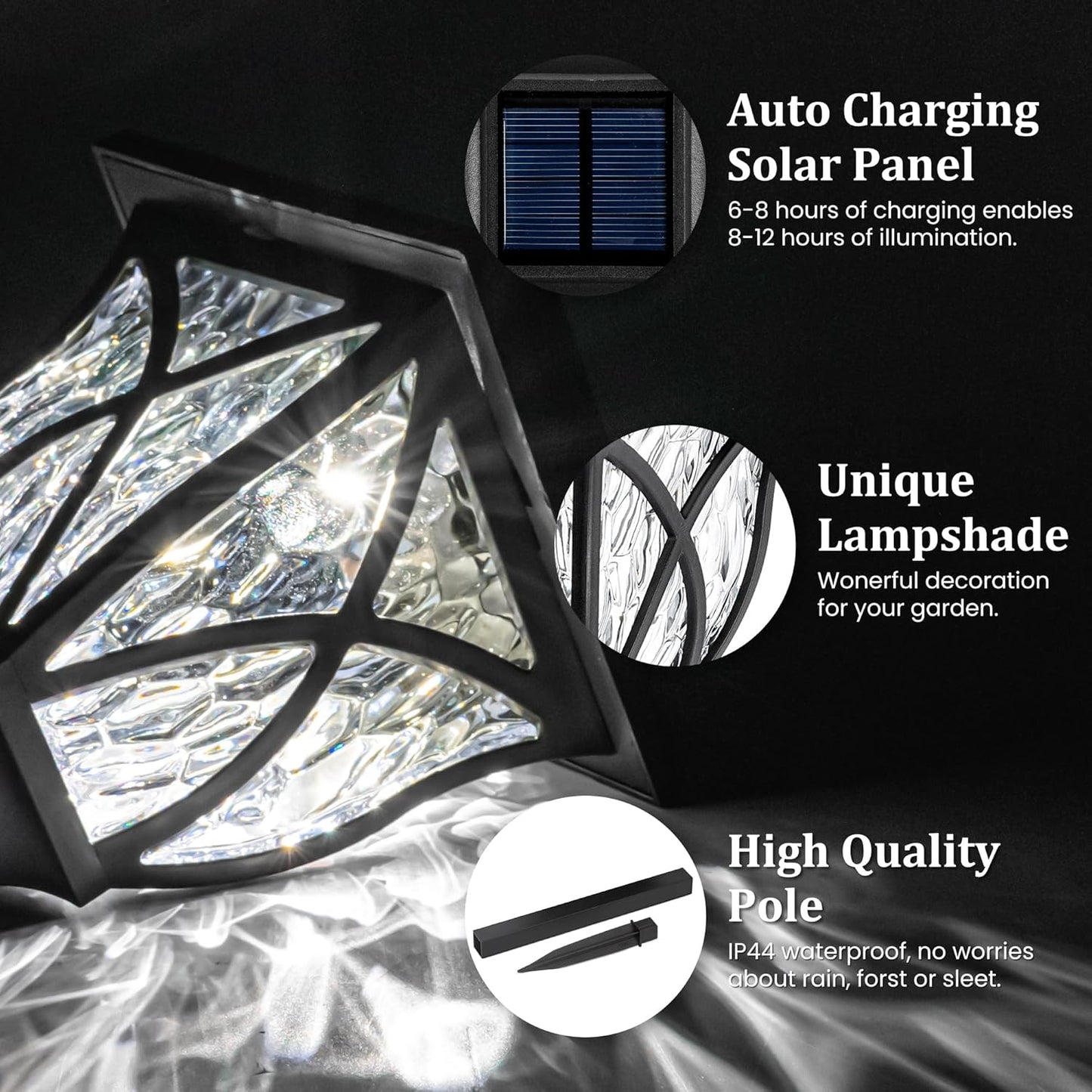 GIGALUMI Solar Lights Outdoor Waterproof, 6 Pack LED Solar Garden Lights, Outdoor Decorations, Garden Decor for Yard, Patio, Landscape, Planter, Walkway (Cold White)