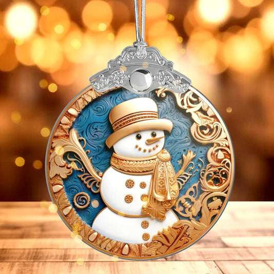 2025 Christmas Ornament, Stained Glass Effections, Christmas Tree 4 Inch Acrylic Ornament Art, White Elephant Gifts Car Interiors Decors, Christmas Decor (Yellow Hat Snowman)