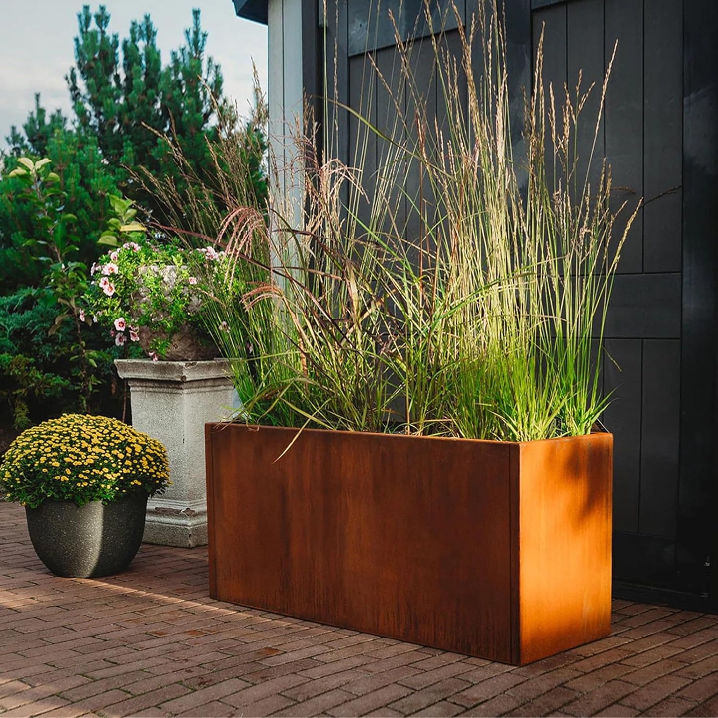 Corten Steel Corner Metal Planter Box Garden Steel Planter Pot for Patio Modern Farmhouse Rustic Design (L36 x W12 x D16, Rusted)