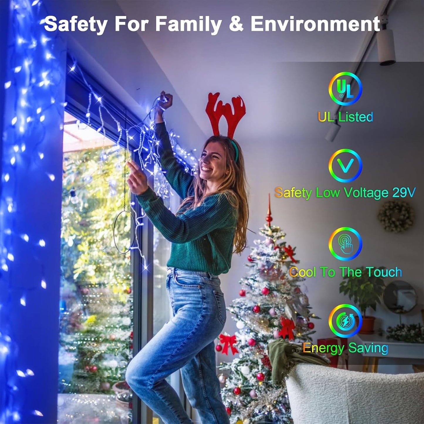 60FT 612 LED Outdoor Christmas Lights - 136 Ice Drops, 12 Pro Modes with Timer Memory & Brightness, Waterproof Hanging Ice String Light for Holiday Wedding Garden Fence House Decor (Blue)