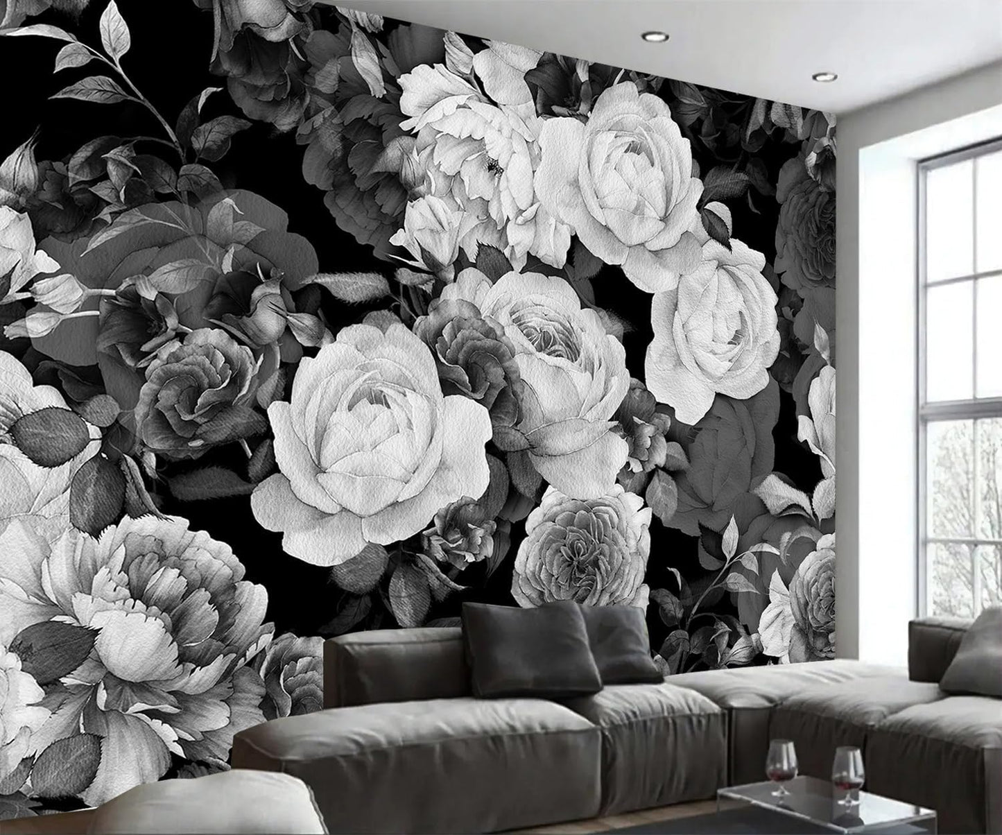 AFZEVEB-Dark Peony Wallpaper Watercolor Rose Wall murals for Bedroom 114"x74" (Not Peel and Stick)
