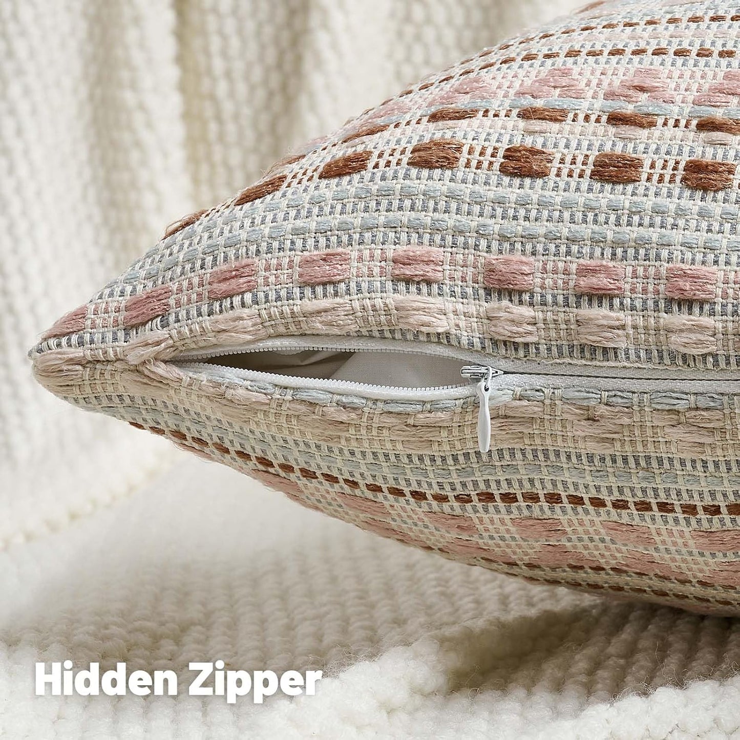 FUTEI Pink Blue Decorative Throw Pillow Covers 18x18 Inch Set of 2,Soft Cozy Chenille Jacquard Textured Cushion Case,Boho Home Decor for Couch Bed Living Room