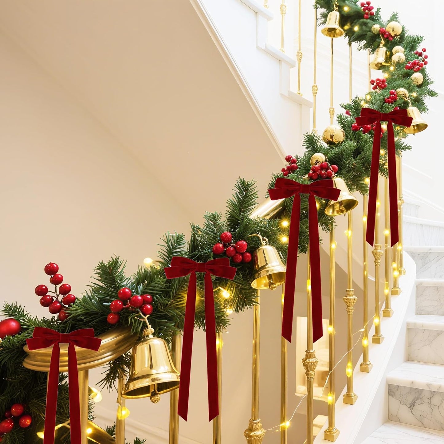 Senjie 10Pcs Large Velvet Christmas Tree Bows, 20in x 8in Premade Vintage Ribbon Tree Topper Bows Ornaments for Staircase Garland Wreath Holiday Home DIY Crafts Decorations, Burgundy