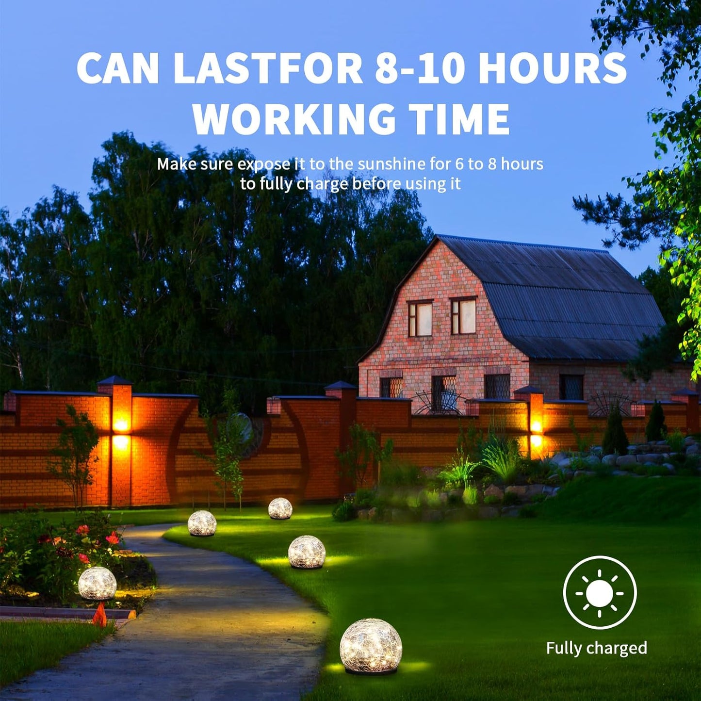 Garden Decoration, Cracked Glass Solar Globe Lights for Yard Pathway Patio Halloween Christmas Outside Decor,Warm White 2 Pack 50 LED(4.7”)