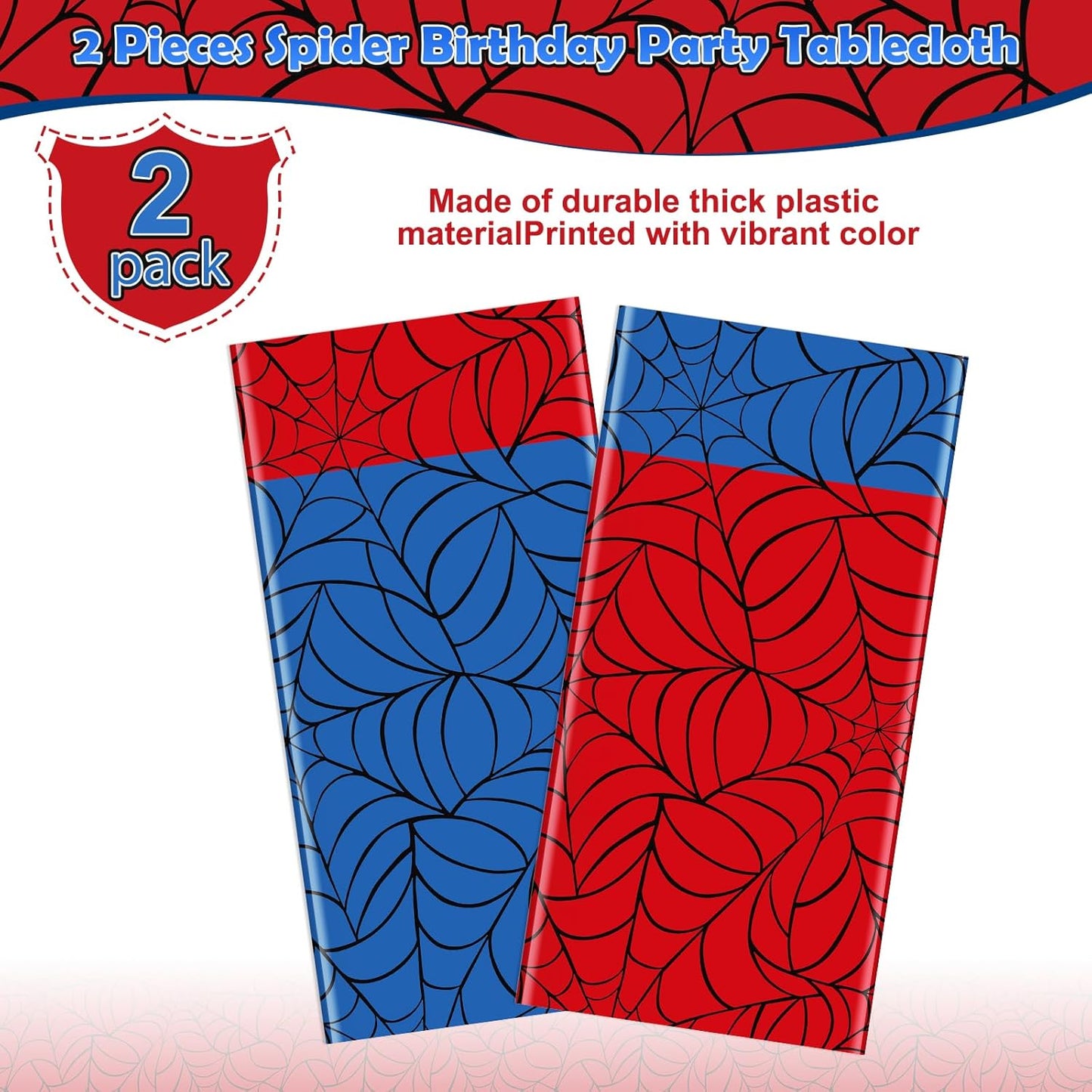 2Pcs Spider Web Themed Birthday Party Tablecloths Decorations,Mix Blue and Red Hero Plastic Table Cover Disposable Rectangle Table Cloth for Baby Shower Kids Boys Birthday Party Supplies,54x108 Inch