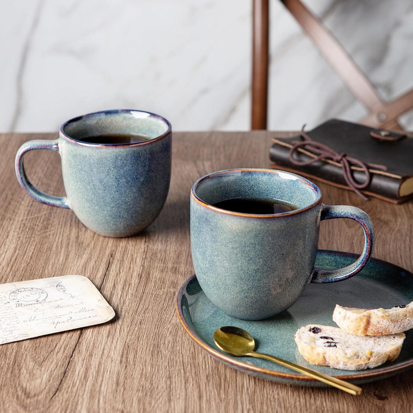 AmorArc 12oz Coffee Mugs, Ceramic Coffee Mugs set of 6 for Man, Woman, Dad, Mom, Modern Coffee Mugs with handle for Latte/Cappuccino/Milk/Cocoa. Dishwasher&Microwave Safe, Ceylon Blue