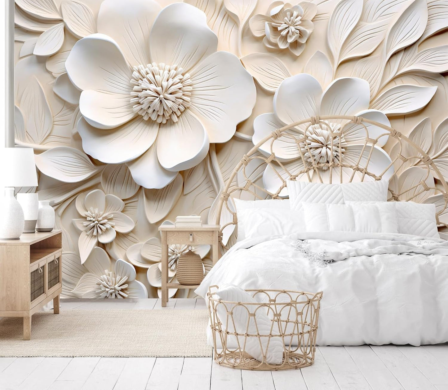3D Relief Floral Wall Mural Wallpaper for Living Room Bedroom (Not Peel n' Stick)
