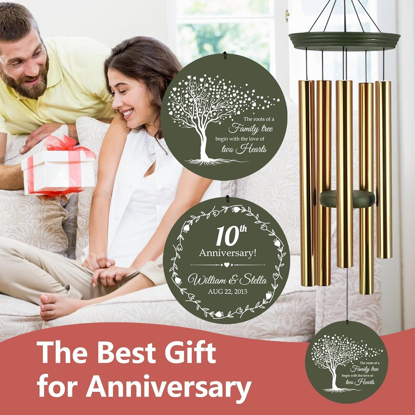 ASTARIN Tree of Life Wind Chimes, Personalized Wind Chimes for 50th Anniversary for Parents Couple, Romantic Idea for Mom Dad Keepsake Gifts