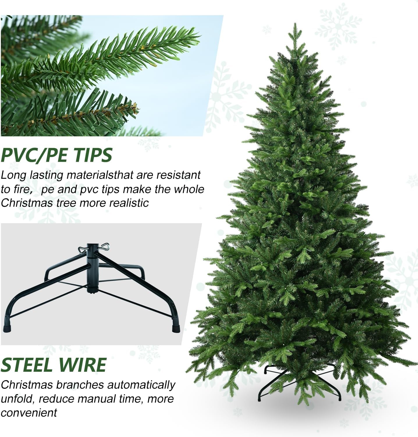 9 FT Artificial Christmas Tree with 3529 PE&PVC Mixed Branch Tips, Unlit Hinged Premium Spruce Fake Xmas Trees, Green, Foldable Base