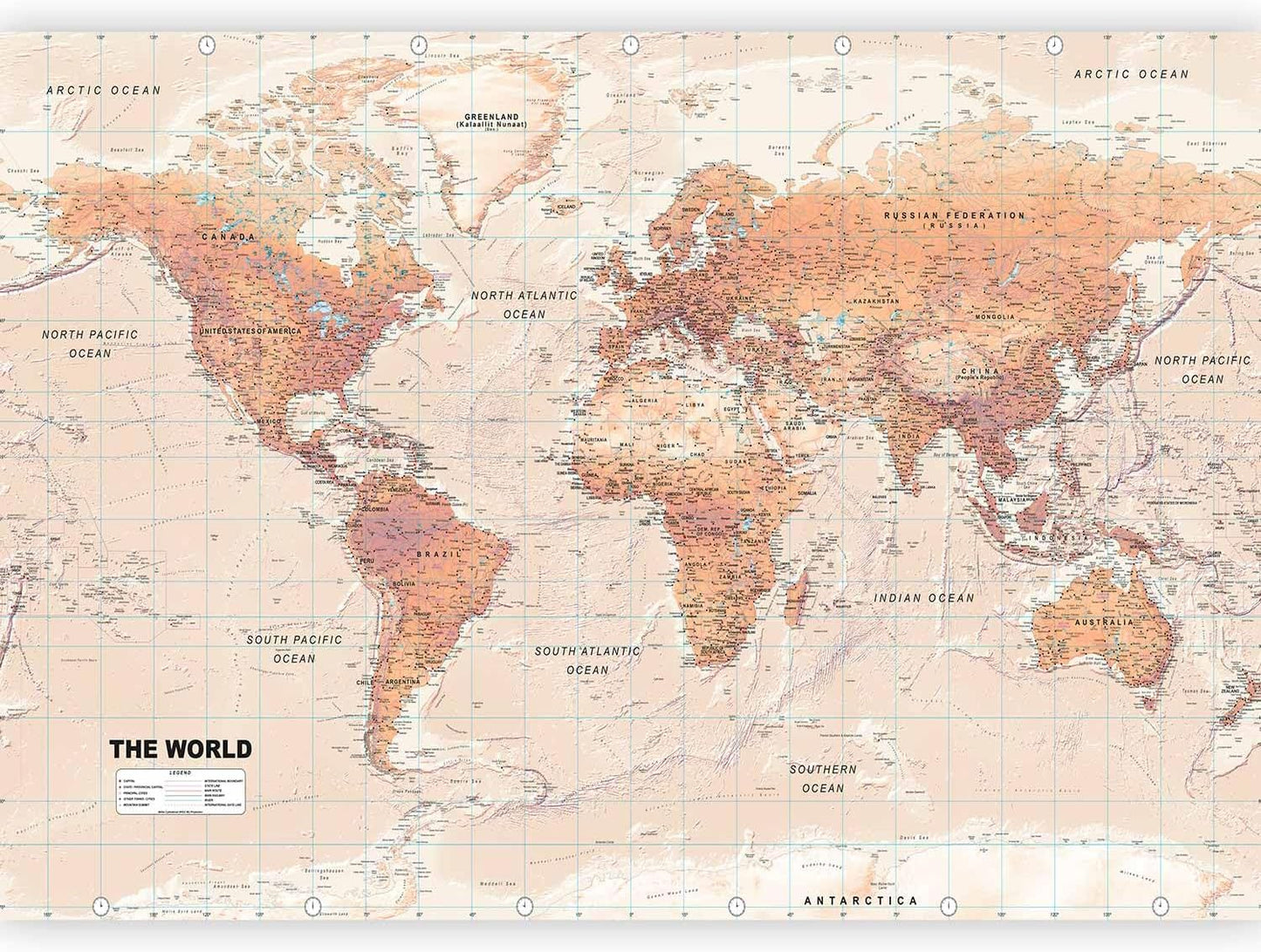 artgeist Premium Wall Mural World Map 118x83 in - XXL Non-Woven Wallpaper Fleece Wall Decor Photo Print Picture Image Design Home Map of The World k-A-0091-a-c