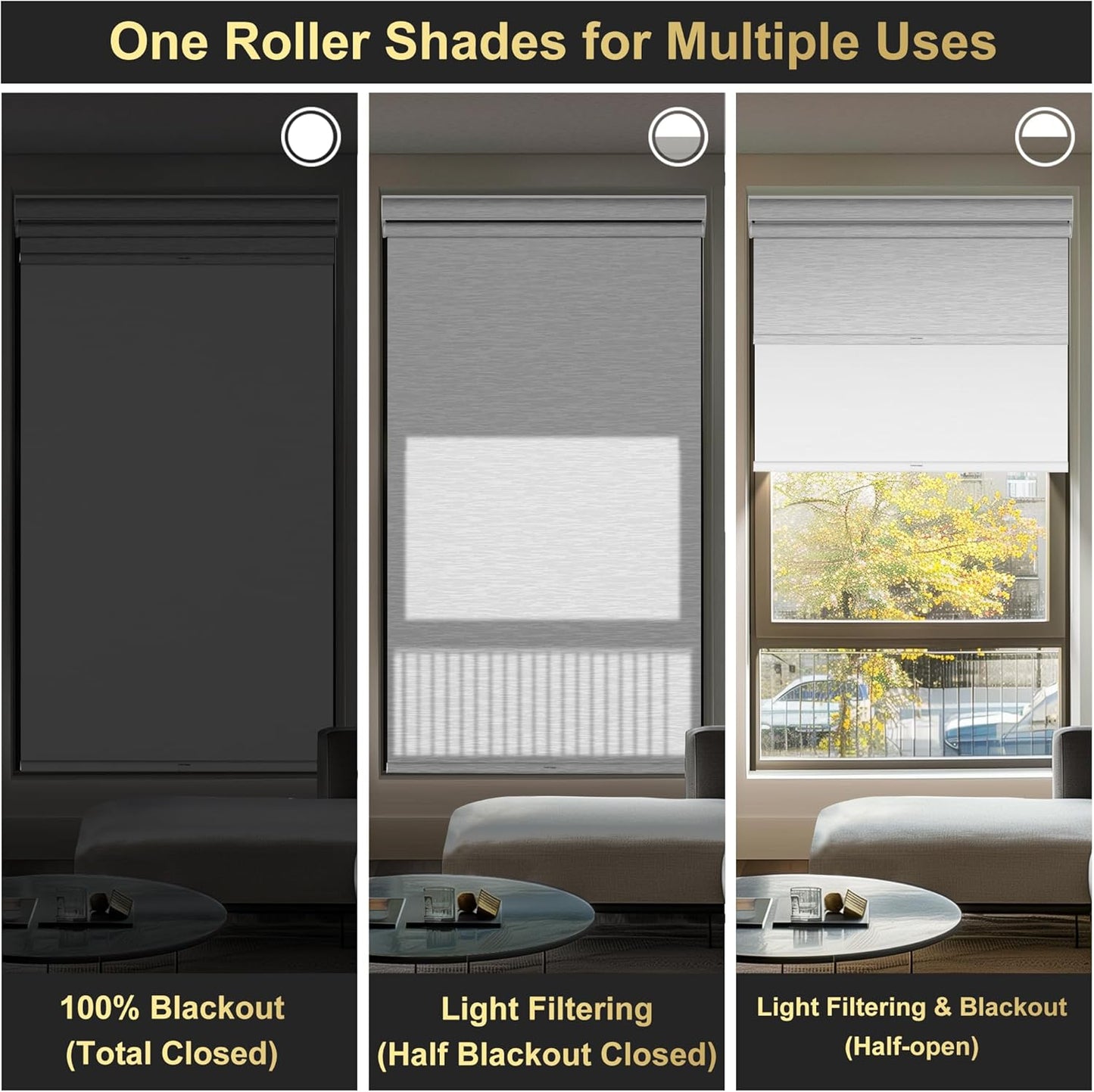 BERISSA Cordless Dual Roller Shades With Cassette Valance, Blackout and Light Filtering, Day and Night for Home Office Door - Striped Jacquard White, 43 W x 36" H