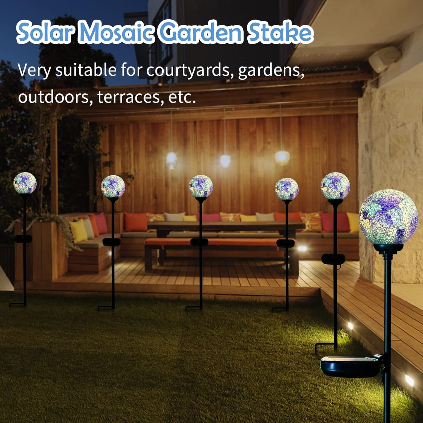 Afirst Solar Lights Outdoor Decorative Mosaic Gazing Ball Garden Stakes Decorative Lights Waterproof Glass Ball LED Pathway Stake Light for Pathway Yard Lawn Decoration Blue