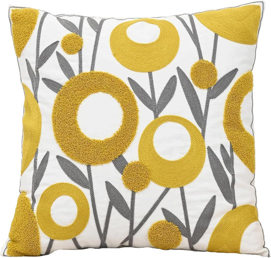 Embroidered Throw Pillow Cover Farmhouse Aesthetic Design Cushion Covers Spring Woven Floral Pillowcase for Living Room Bedroom Sunny Petals