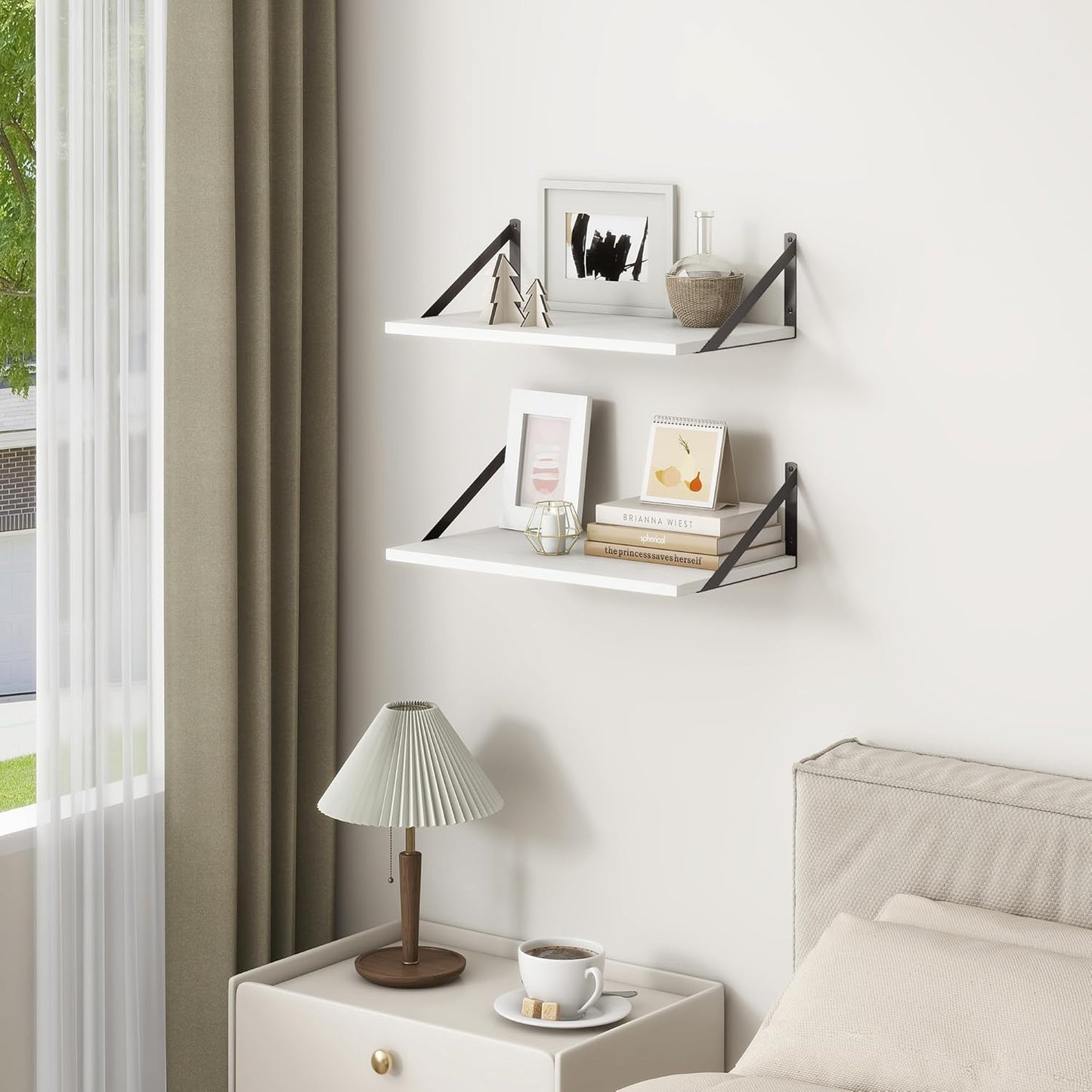 Fun Memories 20 Inch Floating Shelves for Wall, White Bathroom Shelves Set of 2, 12 Inch Deep Wall Shelf for Bedroom, Kitchen, Large Home Decor Shelves Farmhouse Storage Shelf