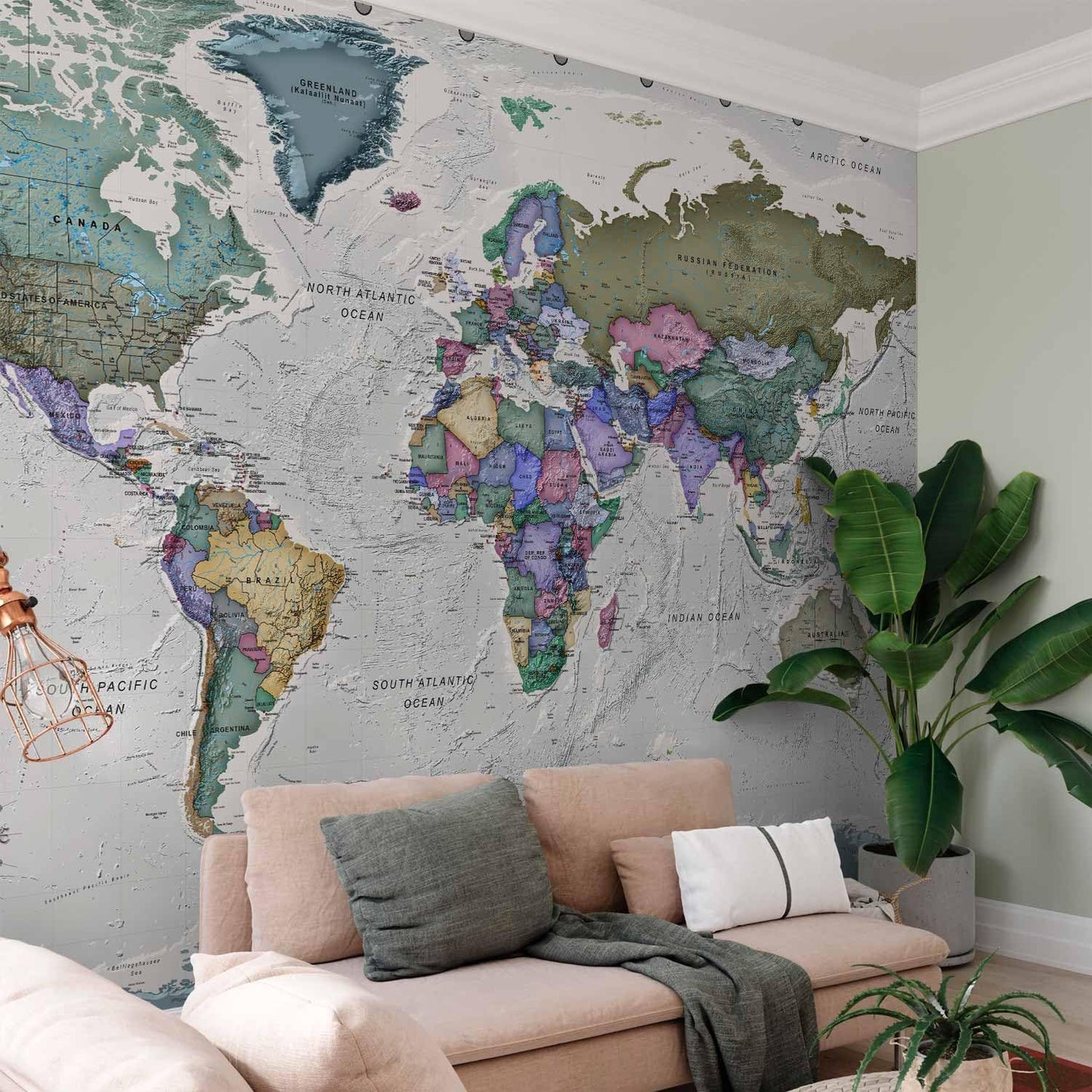 artgeist Wall Mural World Map 98x69 in - XXL Non-Woven Wallpaper Fleece Wall Decor Photo Print Picture Image Design Home Map of The World k-A-0380-a-a