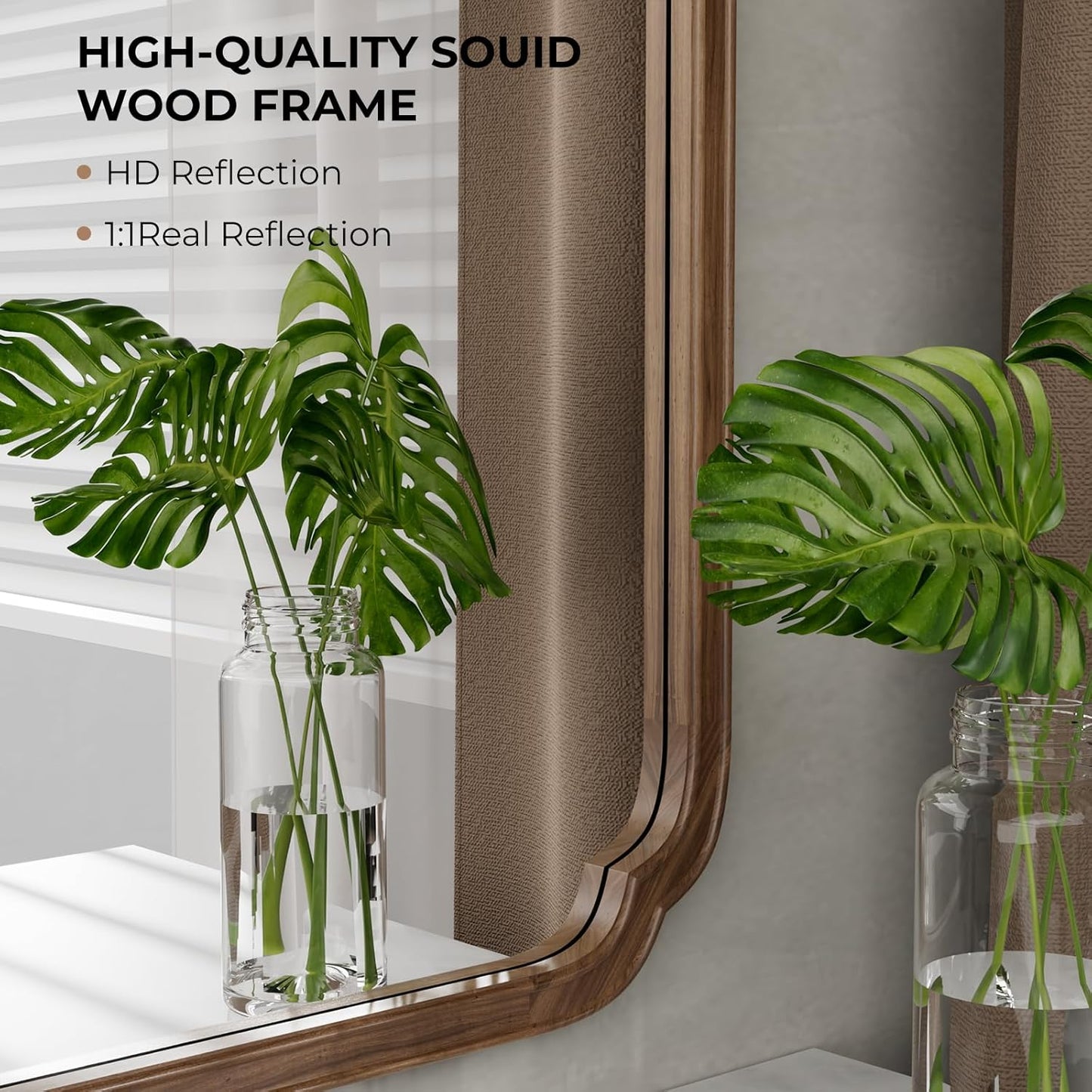 WallBeyond 20" x 30" Rounded Corner Arch Wall Mirror with Wood Frame for Entryway, Living Room or Bedroom Home Decor - Light Woodgrain [20" x 30" Walnut]